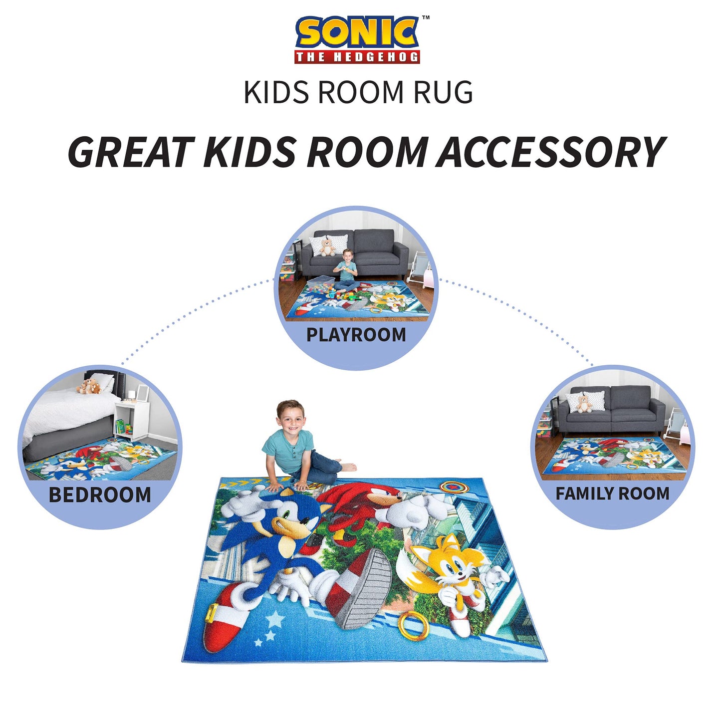 Franco Kids Room Non Slip Area Rug, 69 in x 52 in, Sonic The Hedgehog