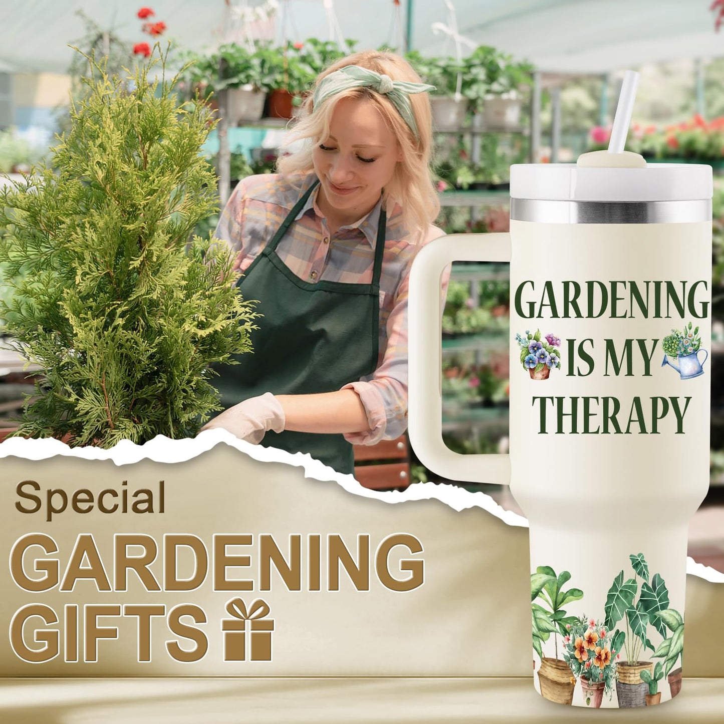 ROSTANTEN Gardening Gifts for Women - Plant Lovers Gifts - Garden Gift Women - Birthday Gardening Gift for Mom, Plant Lady, Gardeners - 40oz Travel Cup Insulated Tumbler with Lid and Straw
