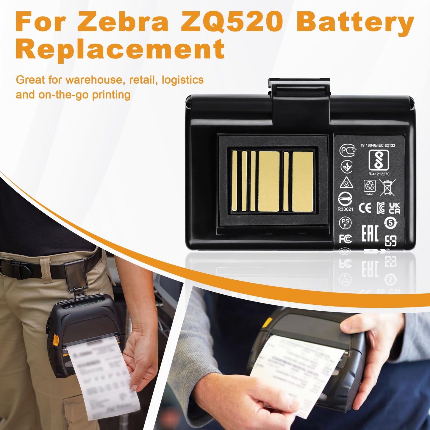 for Zebra Printer ZQ520 Battery Replacement: ZQ520 ZQ620 ZQ510 QLN320 QLN220 QLN220HC QLN320HC ZQ500 ZQ521 ZR628 ZR638 ZQ610 ZR658 ZR668 Lithium Battery 3400mAh