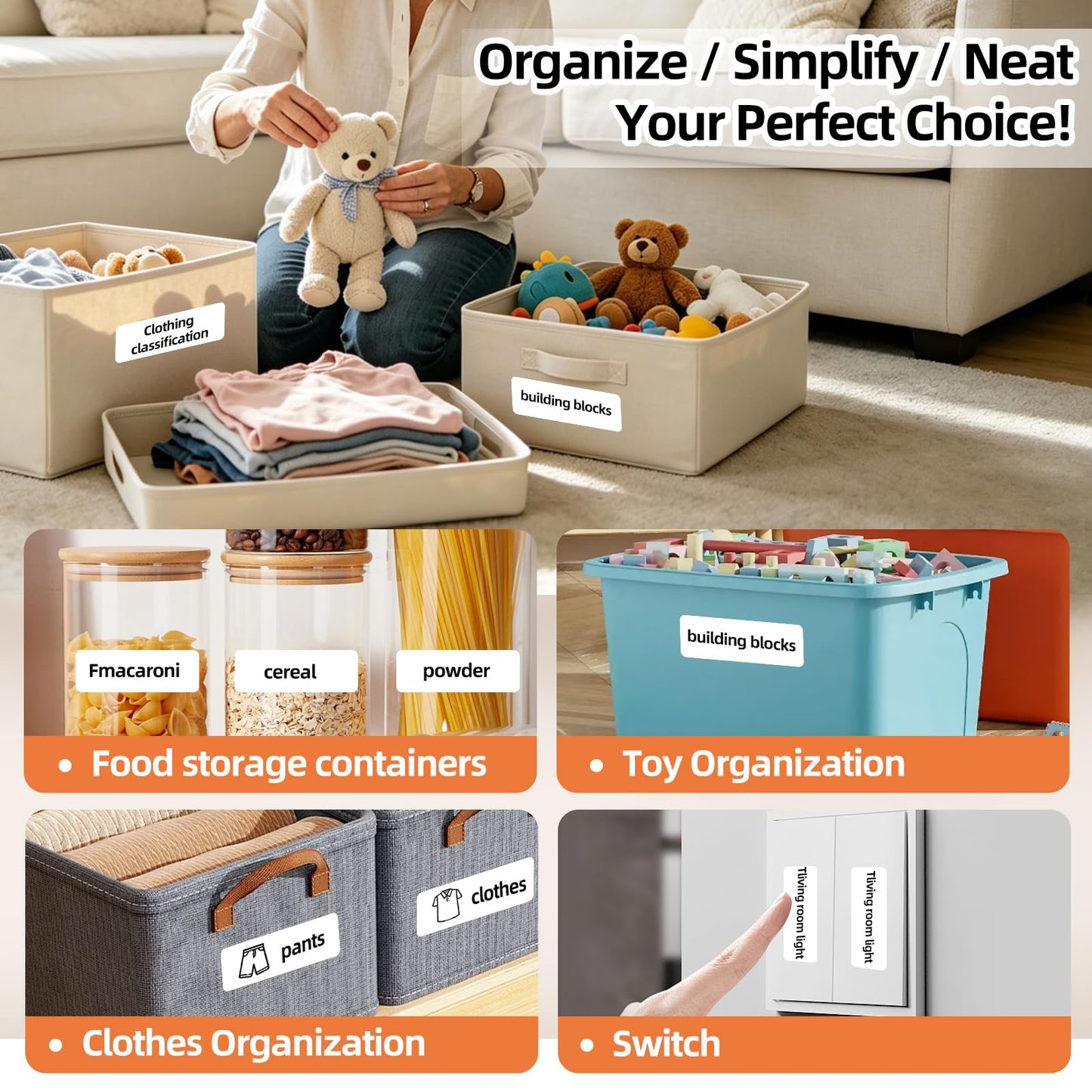Label Maker Tape - 6 Rolls(1260 Pieces) Compatible for D11/D110/D101 Printer Paper Stickers Waterproof Standard Laminated Tear-Resistant Office Home Name File Folder Clothes (0.59x 1.18 Inch, White)