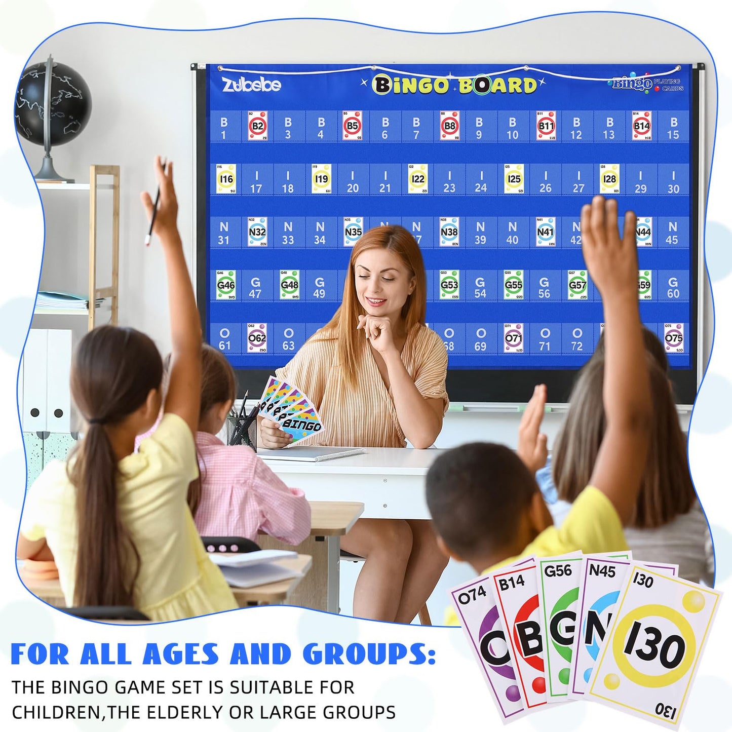 Zubebe 2 Pack Manual Bingo Masterboard Pocket Chart with Bingo Calling Cards Deck Reusable 59×35 Giant Bingo Poster with 75 Pockets for Family Number Bingo for Adults Large Board Groups
