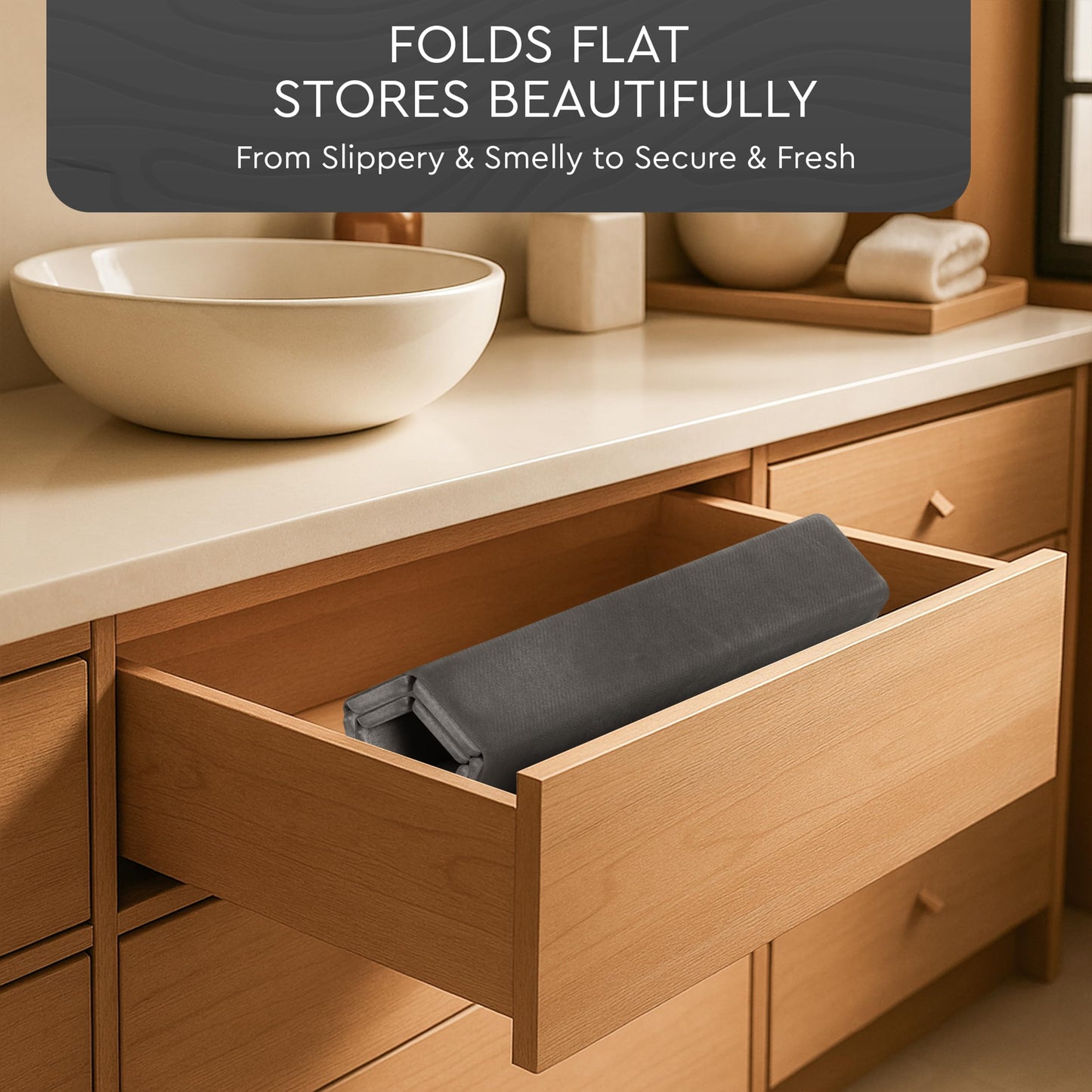 Foldable Stone Bath Mat | 23.6" x 15.4" Diatomaceous Earth Bath Mat with Anti-Slip Rubber Backing | Absorbent Bathroom Mat | Non Slip & Fast Drying Diatomite Stone Mat for Bathroom | Dark Grey