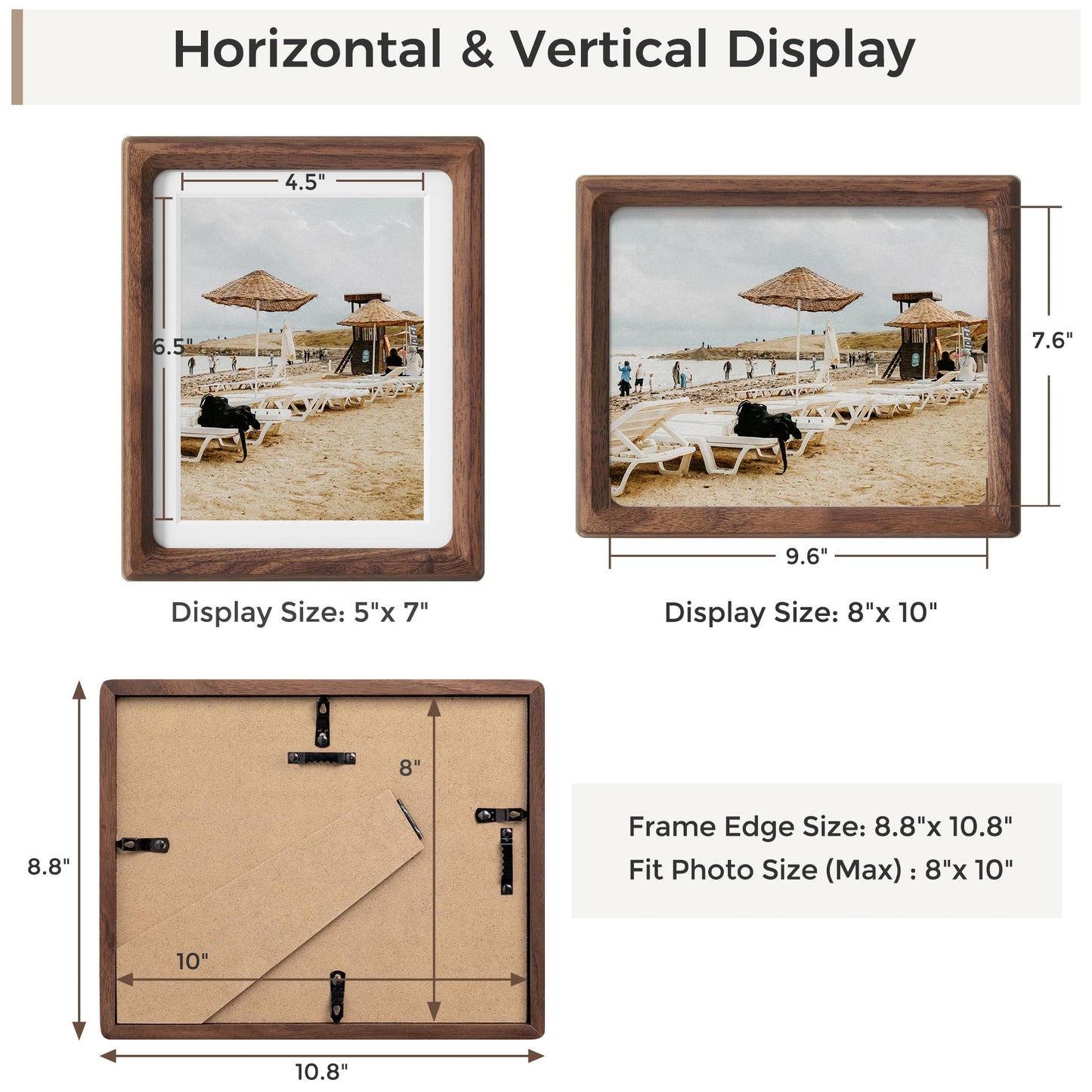 Heimlove 8x10 Picture Frames Natural Walnut,Original Wood Hand Make Crafted Photo Frame with Mat to 5x7 Graduation Picture Display,Family Picture,Wedding Picture Tabletop & Wall Decoration