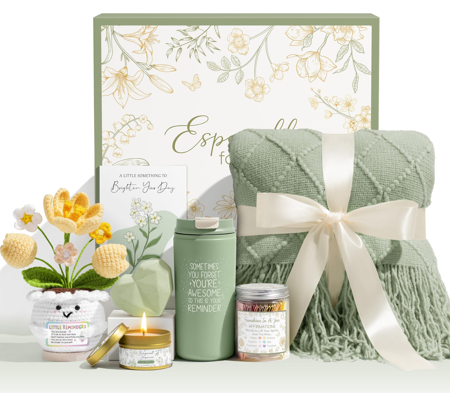 Birthday Gifts for Women Get Well Soon Gift Baskets, Self Care Package for Women w/Crochet Tulip Flower, Spa Sympathy Gift Basket Thinking of You Inspirational Gifts Set for Mom Her Friend Wife Sister