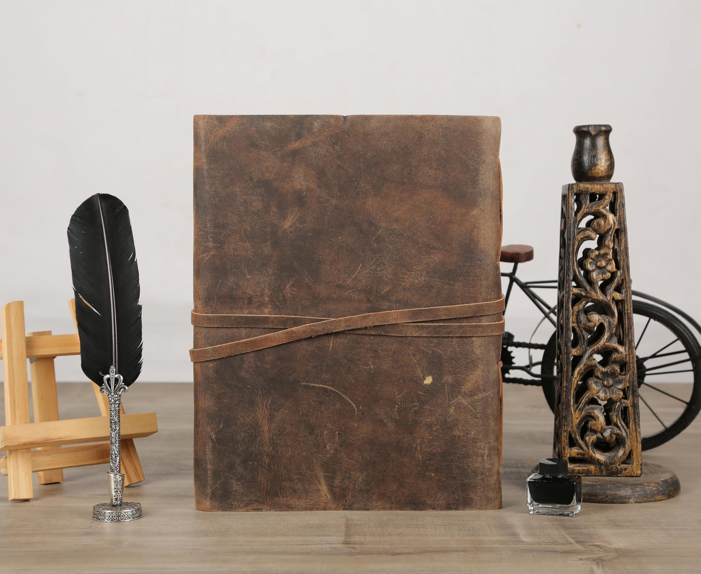 Leather Journal with Deckle Edge Paper 8x6 inch and Vintage Key | Handmade Writing Notebook Diary | Bound Daily Notepad for Men & Women Medium, Sketch/Writing pad for Artists