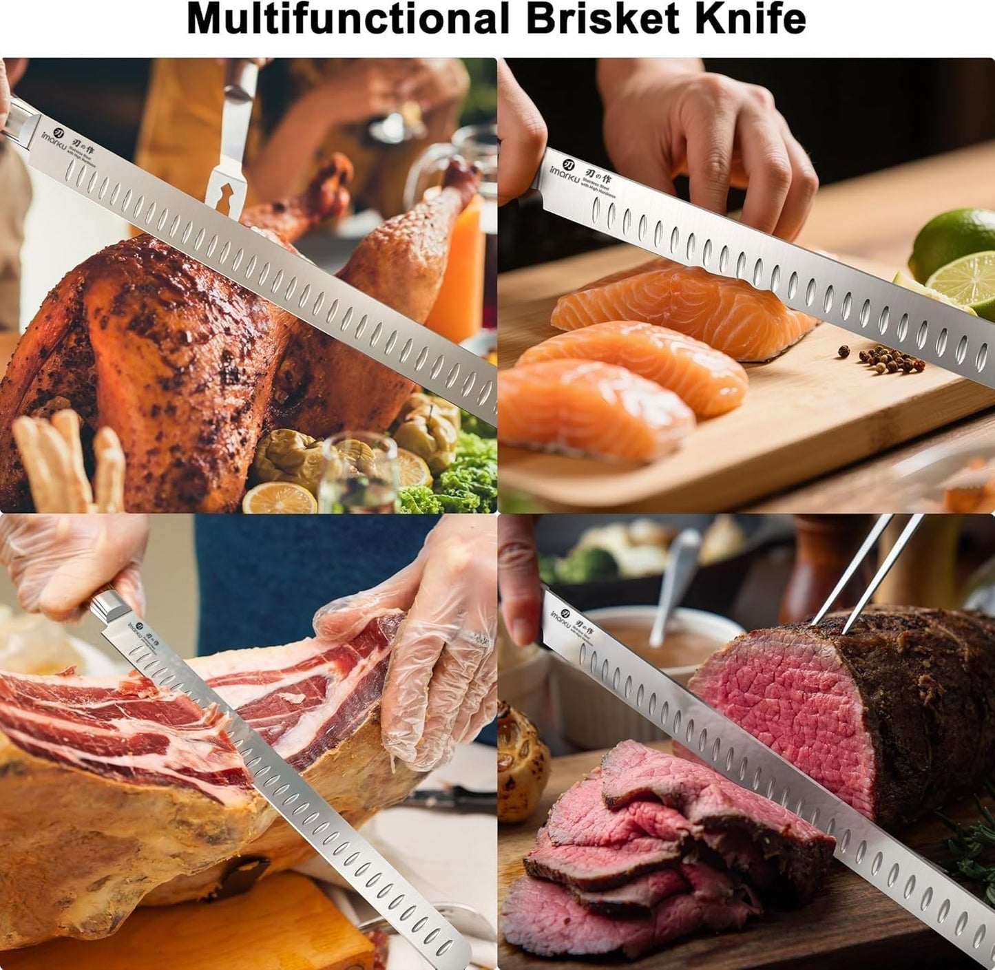 imarku Brisket Knife, 12 Inch Ultra Sharp Carving Slicing Knife for Brisket, BBQ, Turkey, Ham, Ribs, and Roast Beef, Japanese High Carbon Stainless Steel Blade, Ergonomic Pakkawood Handle, Gift Box