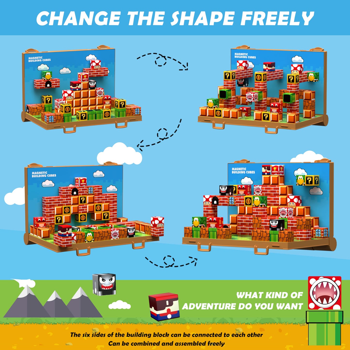 Magnetic Blocks, Build 3D Magnet Building Toys World with Magnetic Tiles, Foldable Magnet Board, STEM Sensory Toy for Kids, Toy Building Sets Gifts for Age 3 4 5 6-10 Year Old Boys Girls