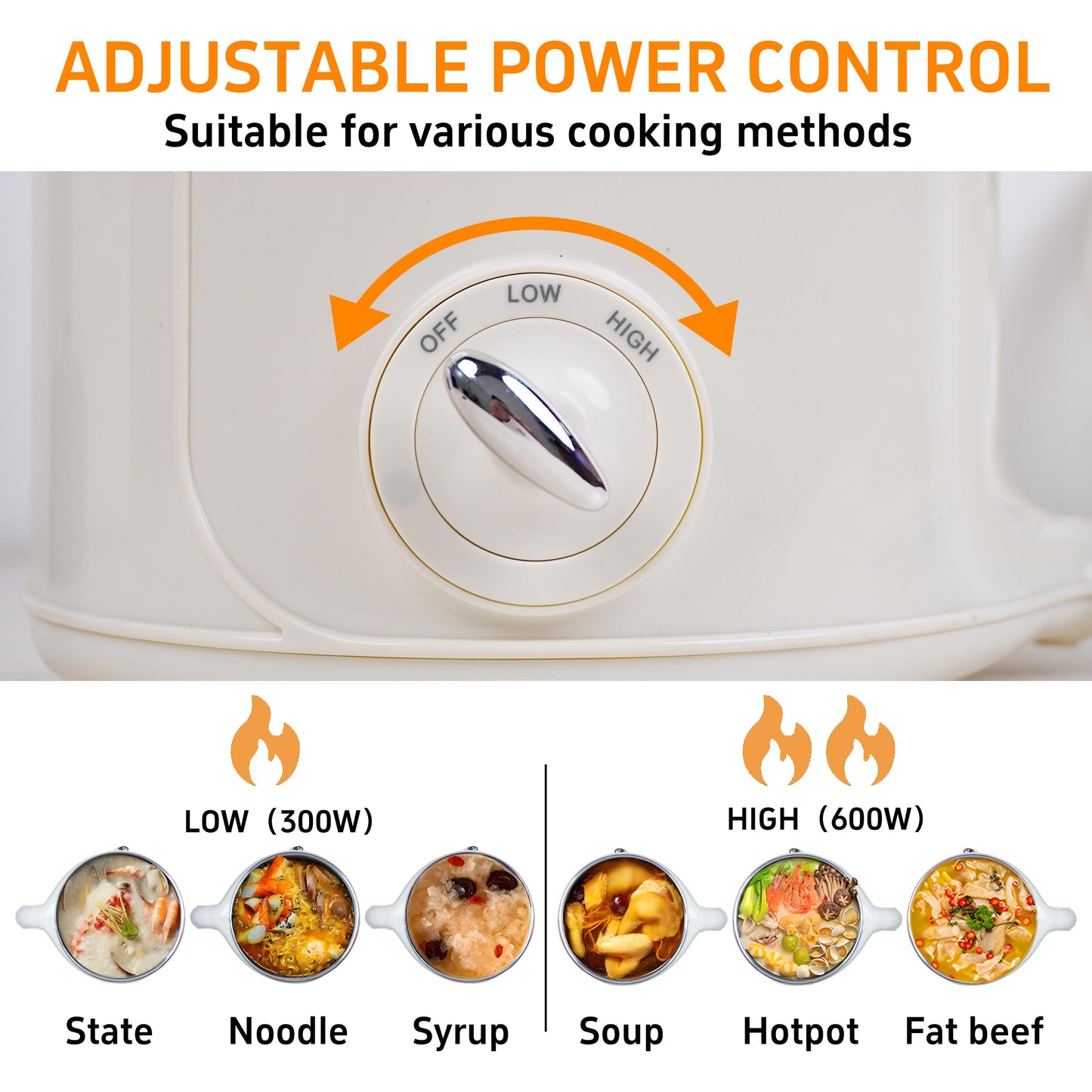 Ksalinameslon Electric Hot Pot with Steamer: 2.0L Ramen Cooker, Multifunctional Stainless Steel Electric Pot, Portable, Dual Power Adjustment for Dorm, Office, Travel