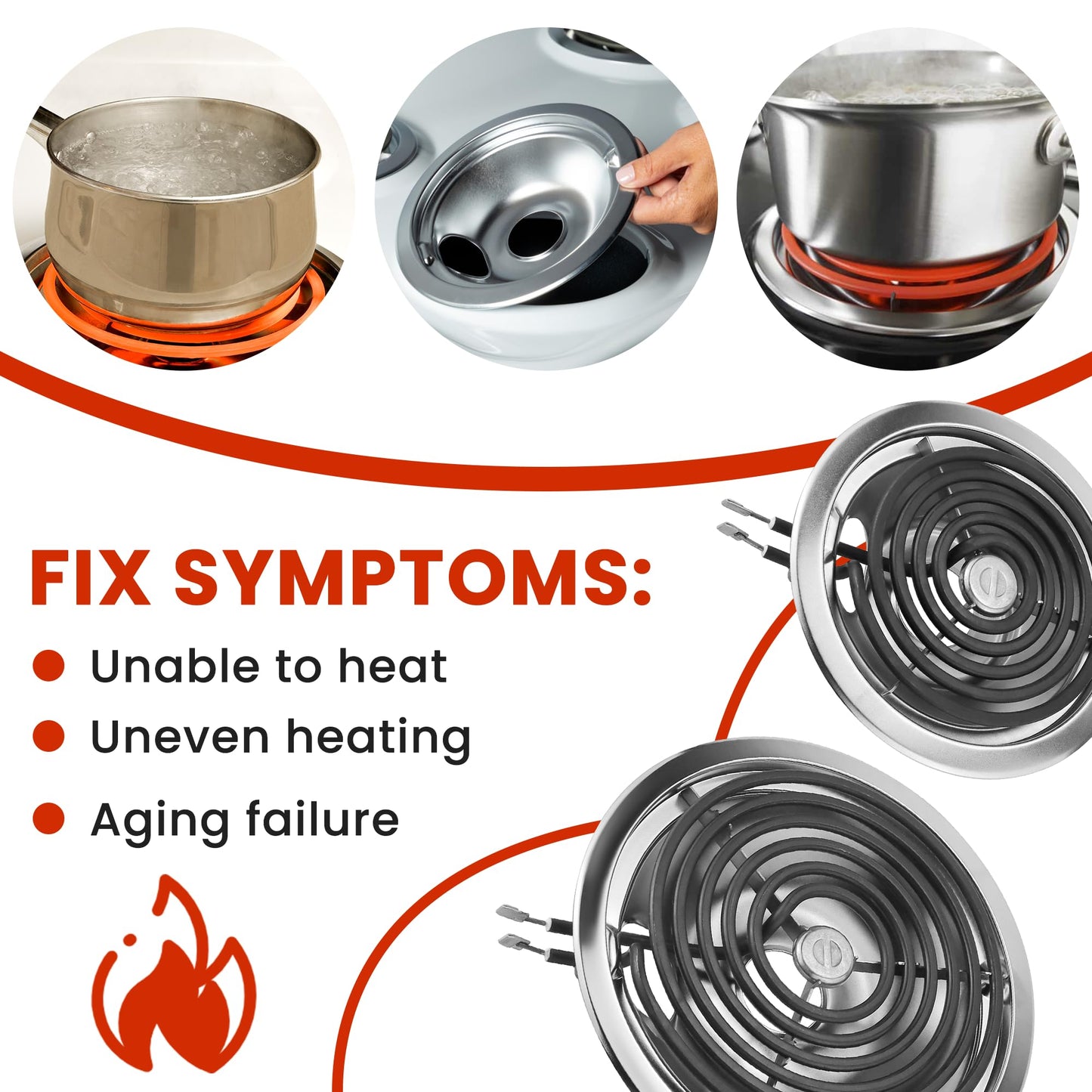 AMI PARTS Stove Drip Pan Burner Kit - WB31T10010 & WB31T10011 Porcelain Drip Pan Bowls, WB30M1 & WB30M2 Electric Coil Burner Elements - Fit for G-E, Hot-point, Ken-more, Includes Cleaning Cloth