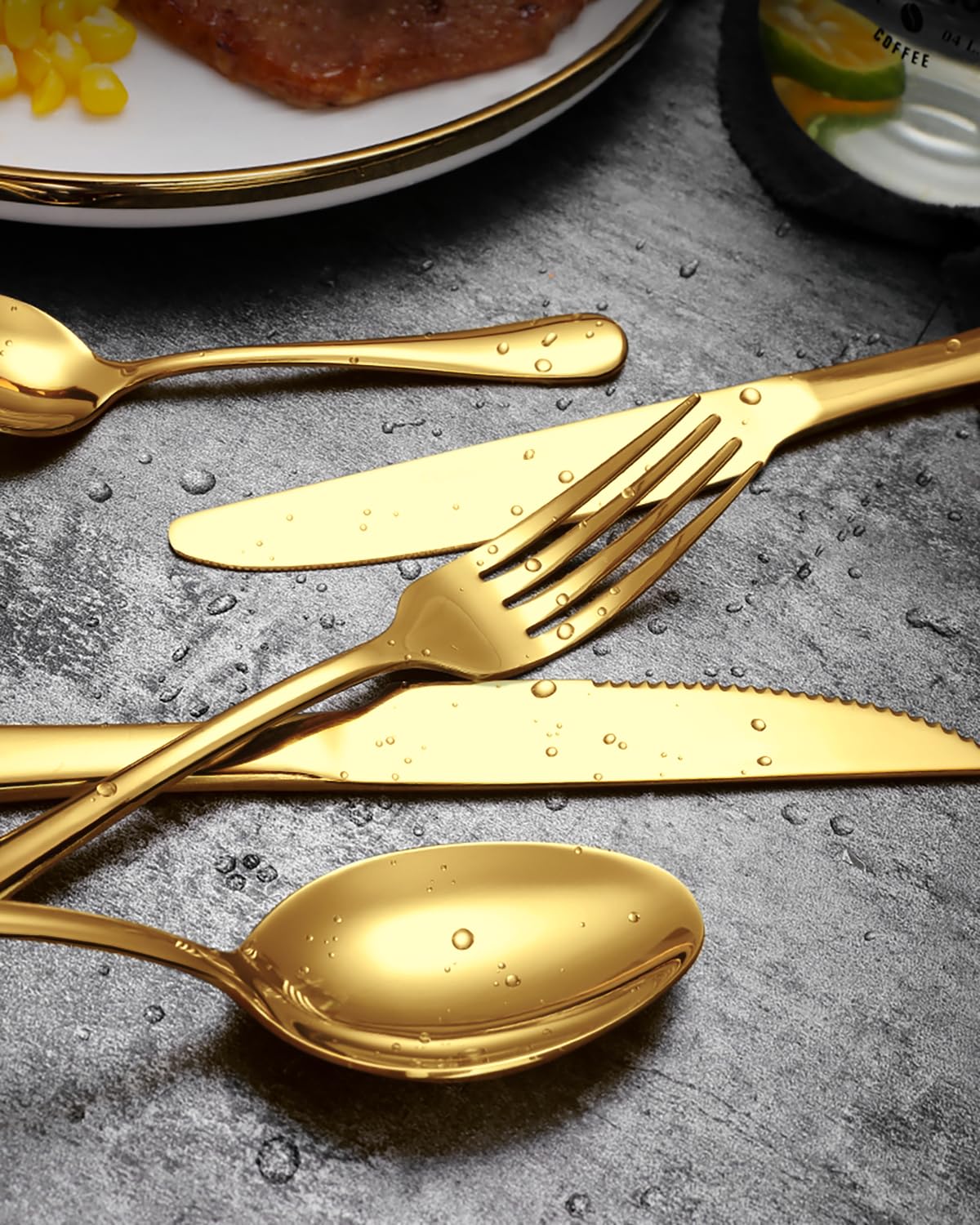 EUIRIO 60Pcs Gold Silverware Set, Stainless Steel Flatware Cutlery Set Service for 12, Mirror Polished Gold Utensils Set Include Forks Spoons Knives for Home, Wedding, Restaurant, Dishwasher Safe
