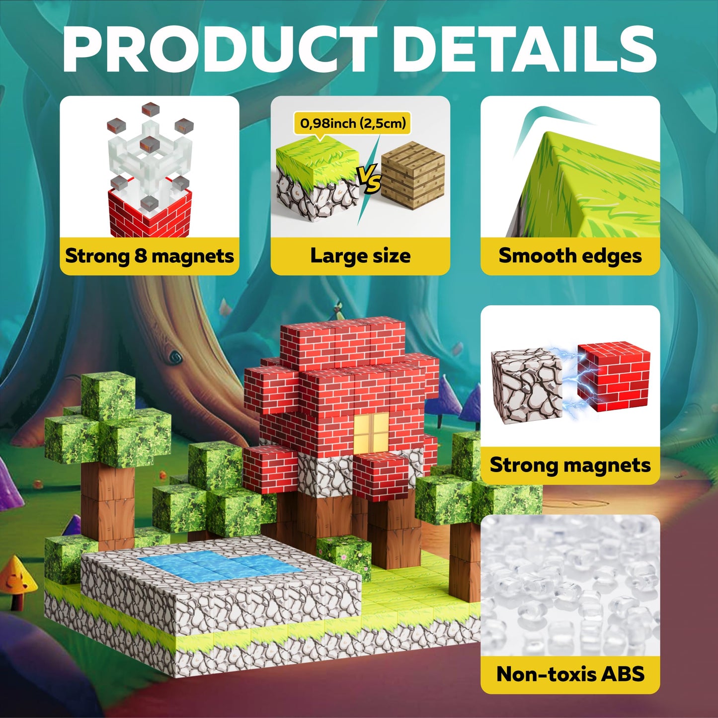 Magnetic Blocks Cubes 128PCS - STEM Cube Building Blocks & Magnet Cubes, Fidget, Montessori for Kids Ages 3-5 & 5-7 & 8-12, Magnetic Kit Cubes, Construction Magnet Toys Blocks Birthday Gifts