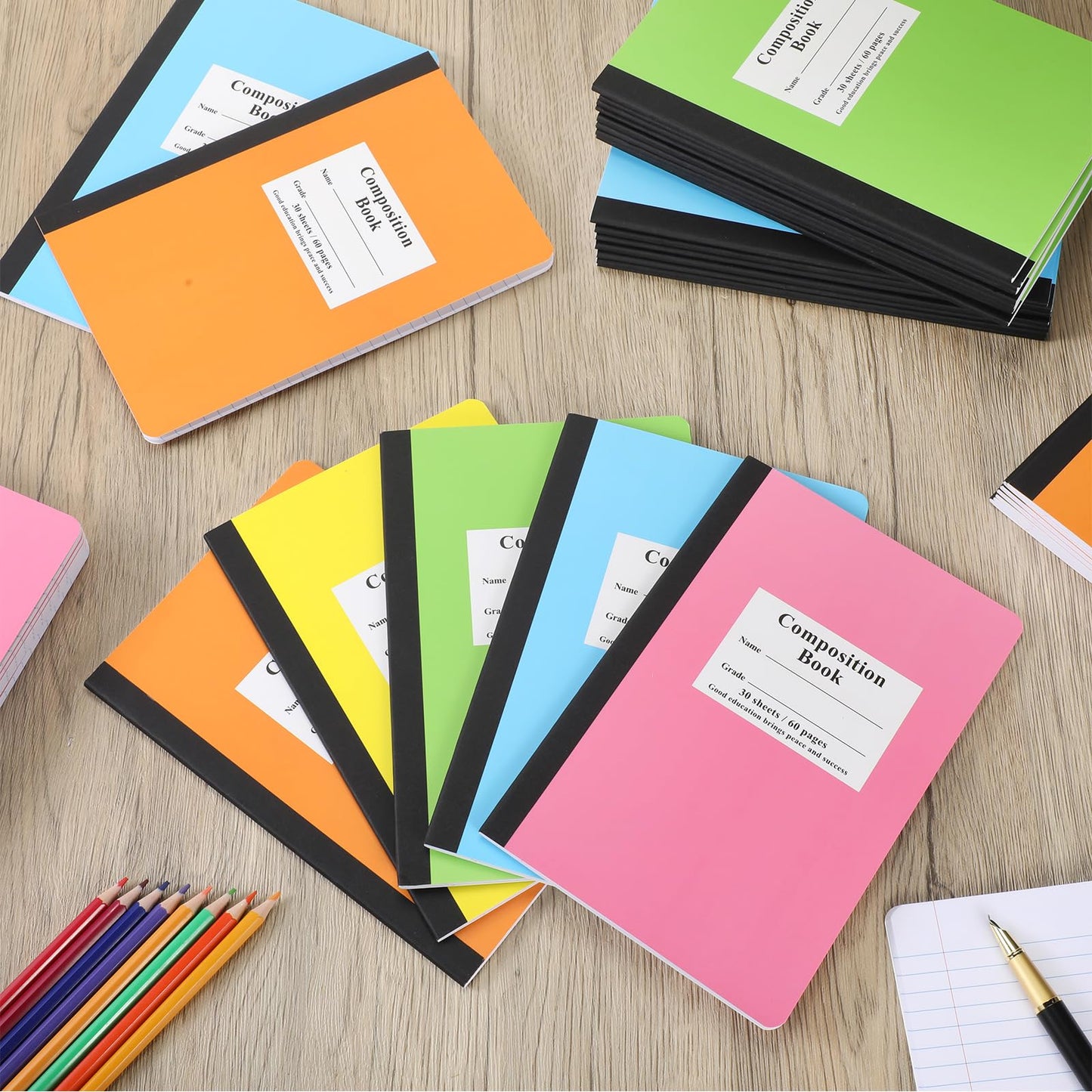 Janlaugh Composition Notebooks Bulk Wide Ruled Lined, 8.5 x 5.5 Inch, 30 Sheets/60 Pages, Back to School Supplies, First Day of School Notebooks for Teacher Student Office Supplies(50 Pack)
