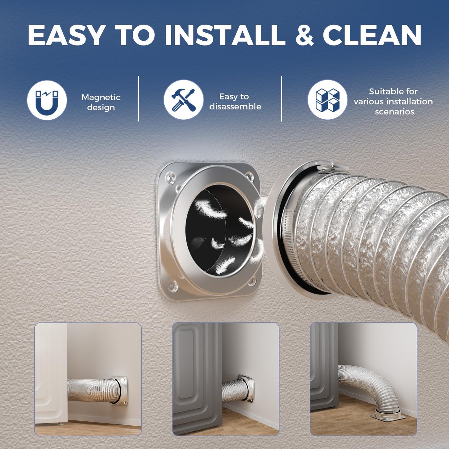 ALORAIR Magnetic Dryer Vent Connector Kit | DV180 Airtight Seal Dryer Vents Coupling | Easy to Clean Quick Connector Including 4 inch Duct Hose and 2 Clamps
