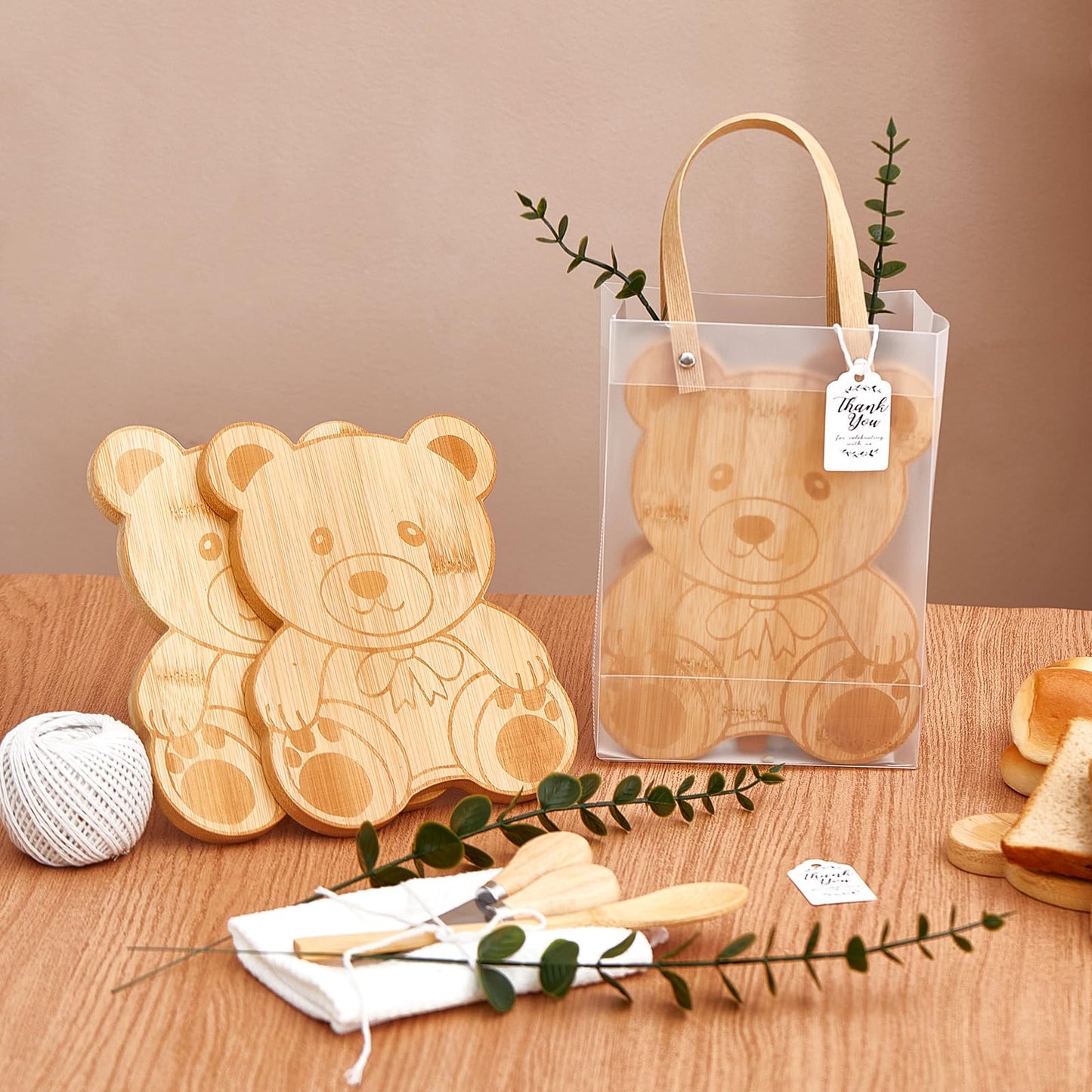 55Pcs Baby Shower Prizes for Game Winners 6 Sets Bear Shaped Cheese Board Gift with Spoons Butter Spreaders Gift Bags Kitchen Towels Bridal Shower Party Favors for Guests (Bear Shaped, 6 Sets)