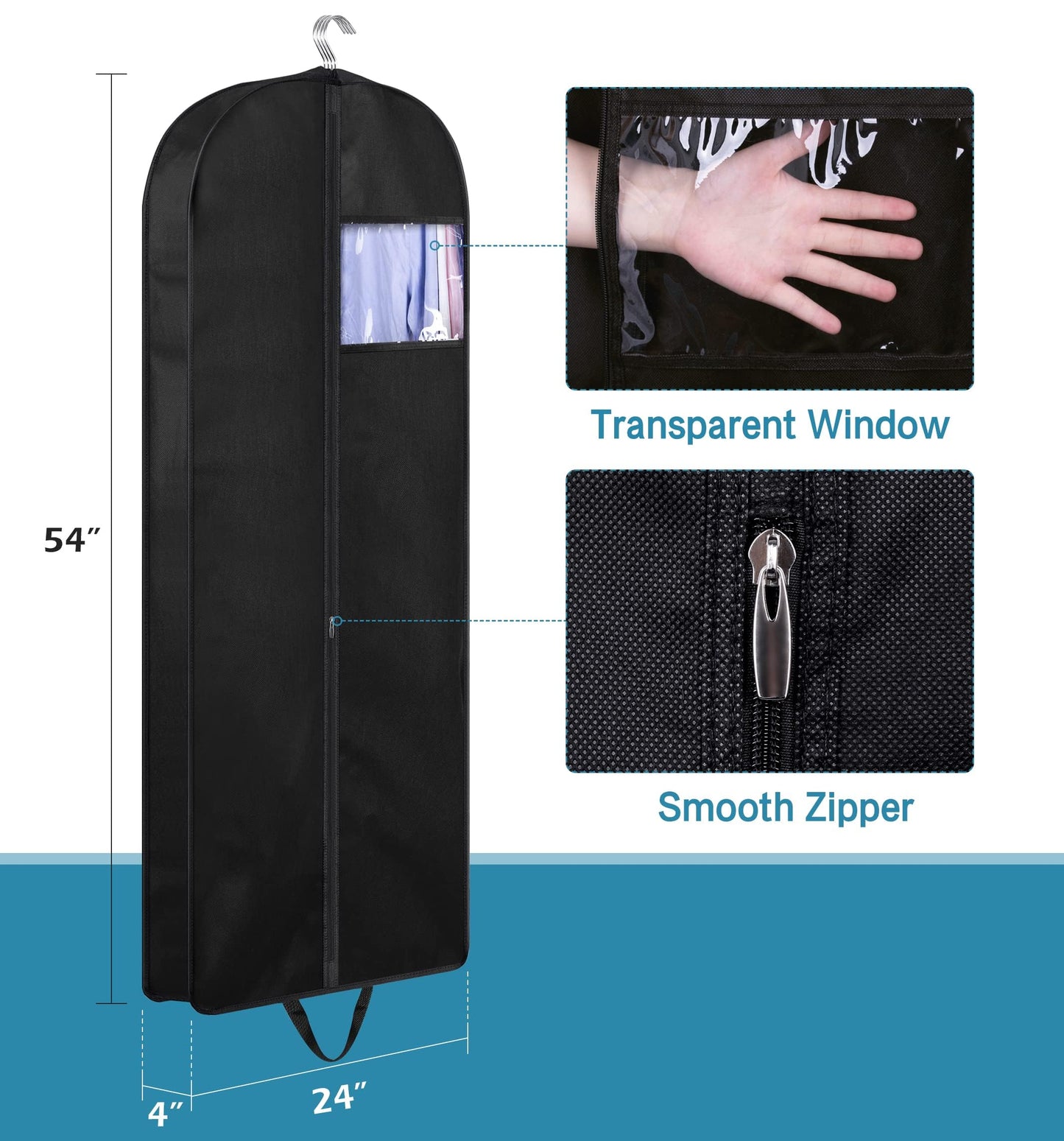 KIMBORA 54" Suit Bags for Closet Storage and Travel, Gusseted Hanging Garment Bags for Men Suit Cover With Handles for Clothes, Coats, Jackets, Shirts（3 Packs）