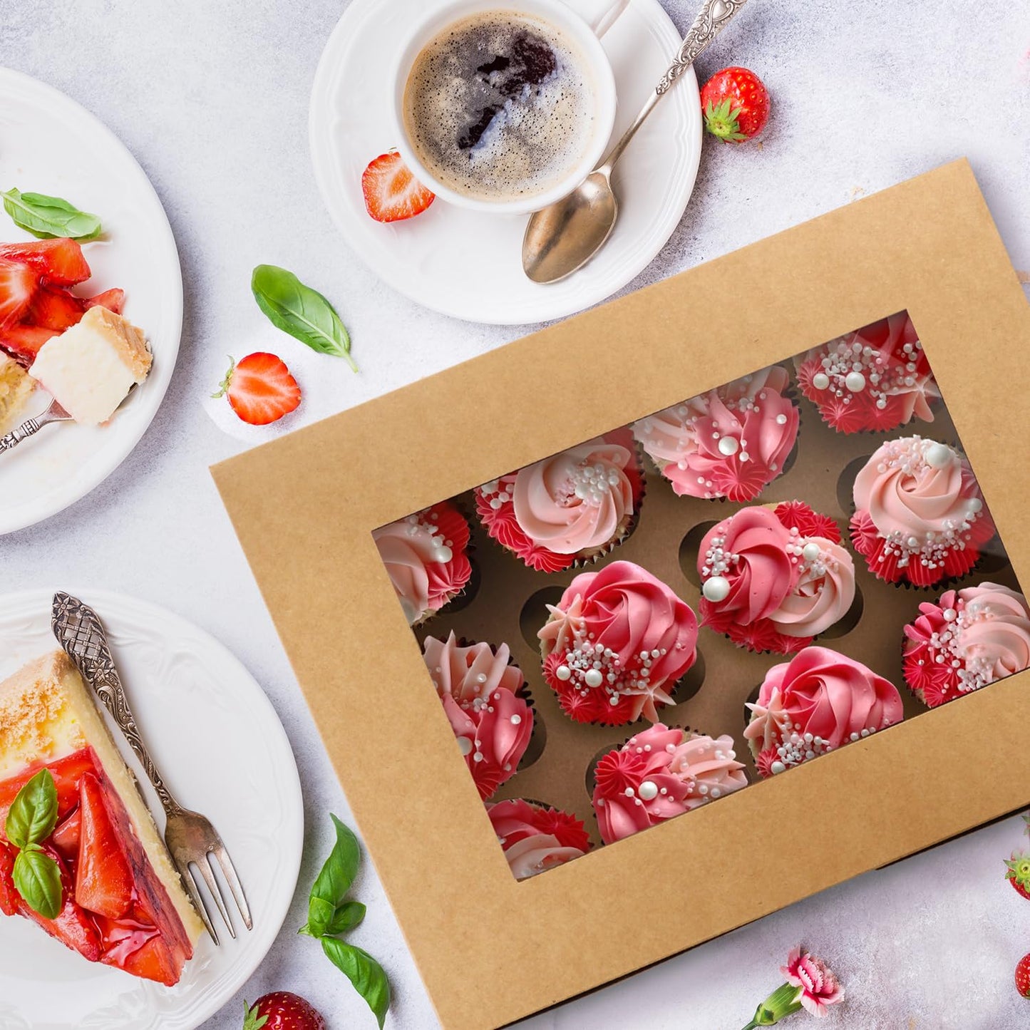Moretoes 20 Sets Cupcake Boxes, 12 Count Cupcake Containers with Window, for Birthday Holiday Party Wedding Bakery Supplies,13 x 10 x 3.5 Inches