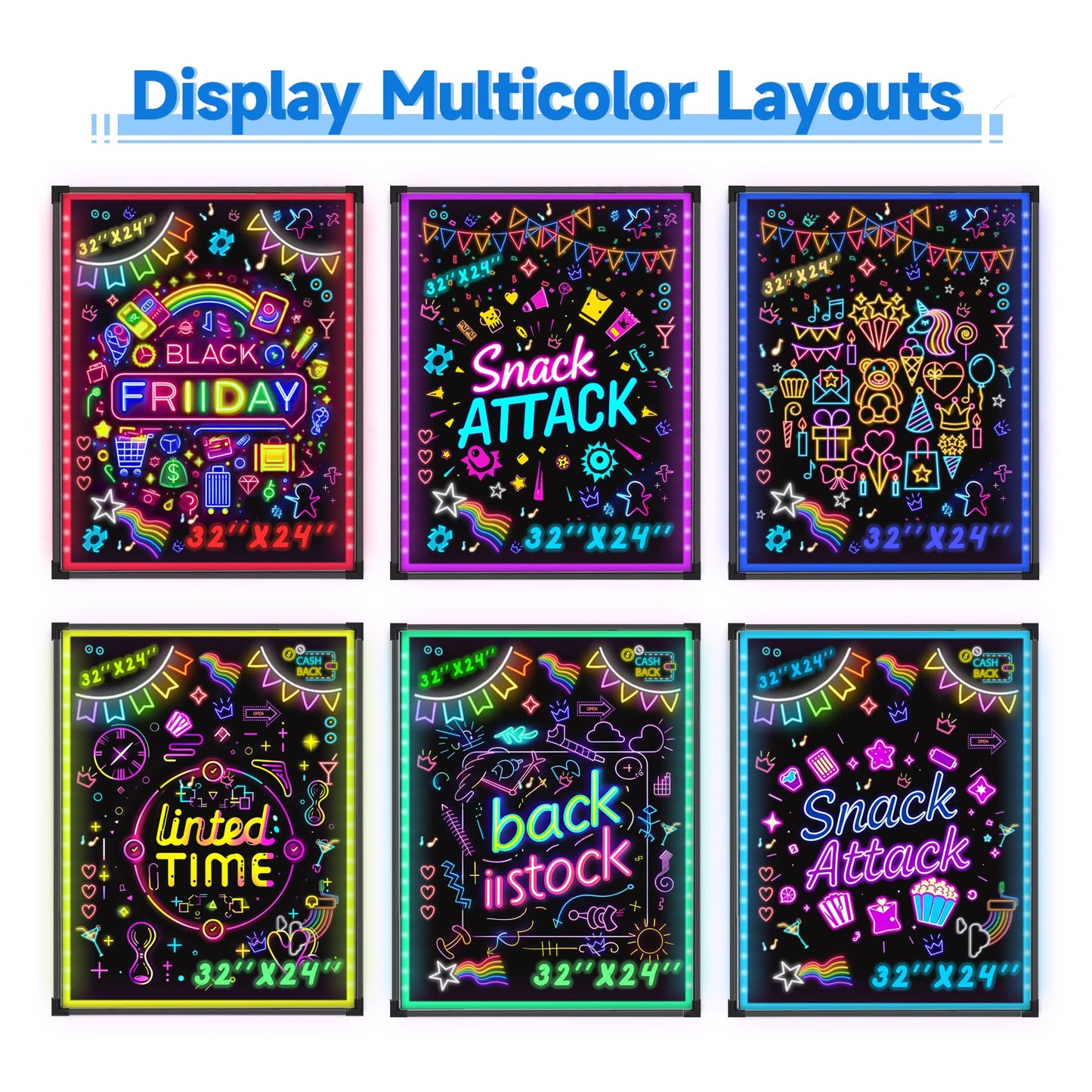 Hosim LED Message Writing Board, 28”x 20" Neon Signs Chalkboard Menu Board, 16 Colors Light Board, LED Sign Board, LED Note Board for Restaurant Display Light Up Sign