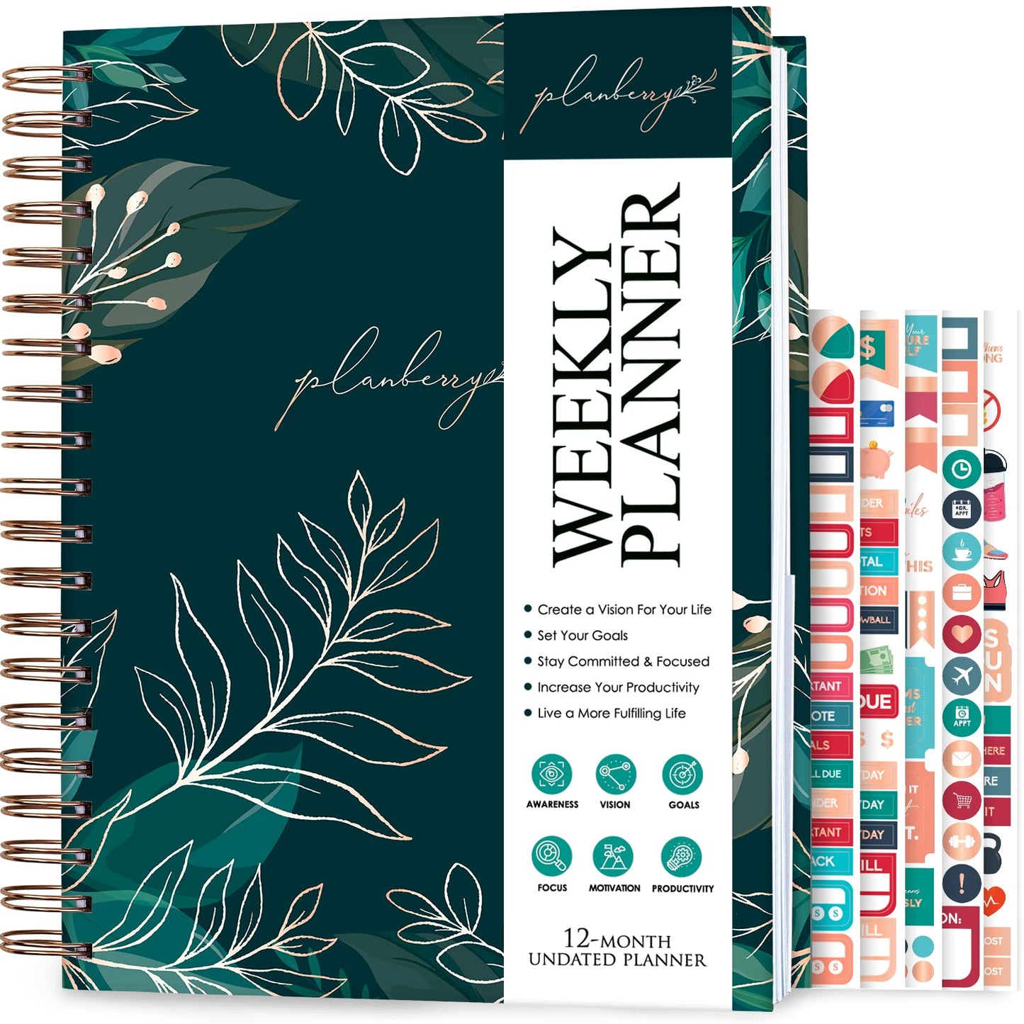 PLANBERRY Large Weekly Planner Premium – Undated Life & Budget Planner – Organizer & Productivity Journal, 8x10.4″ (Green Pastures)
