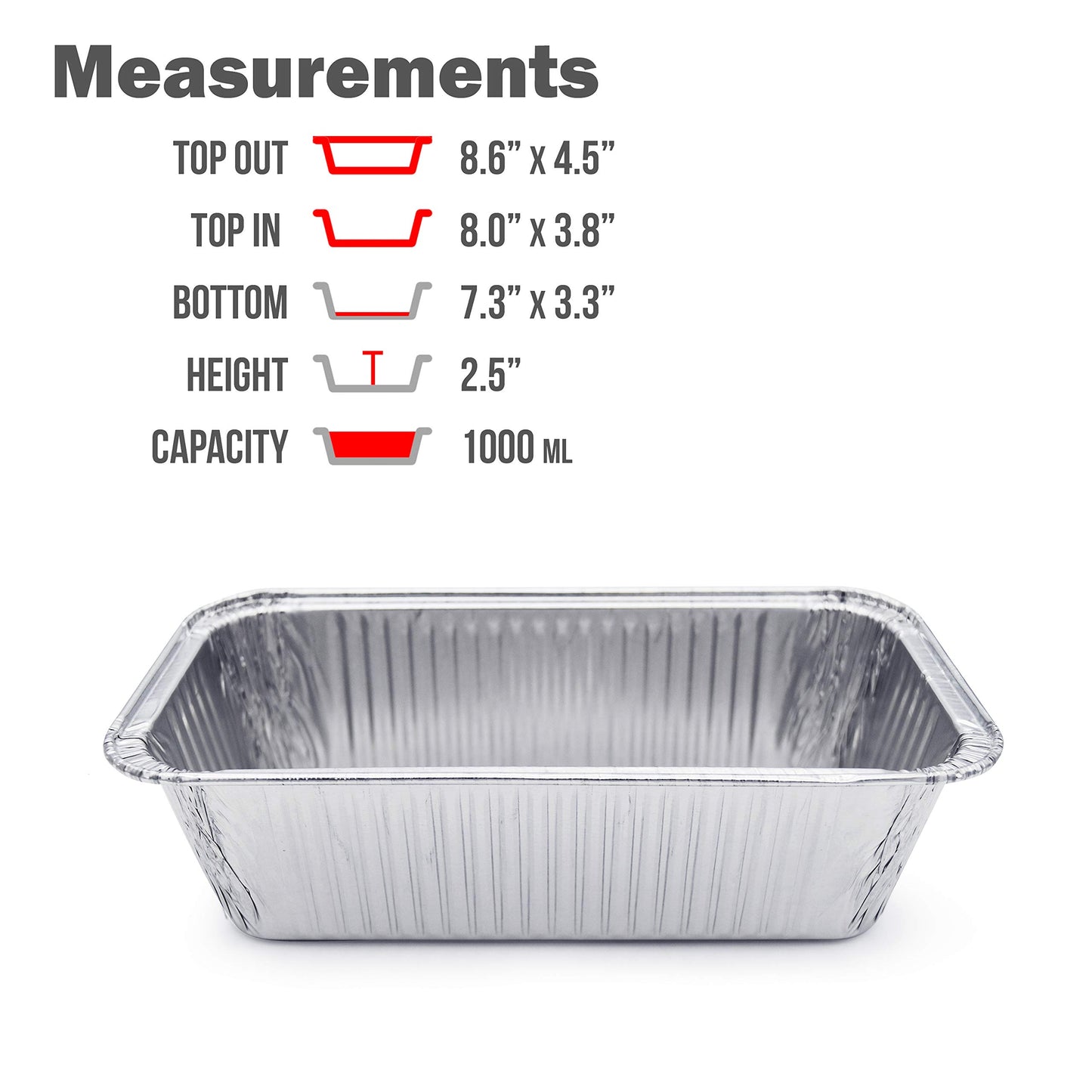 (100 Pack) Premium 2-LB Bread Loaf Baking Pans - 8.5" x 4.5" x 2.5" l Heavy Duty l Disposable Aluminum Foil Tins for Cakes Meatloaf Lasagna