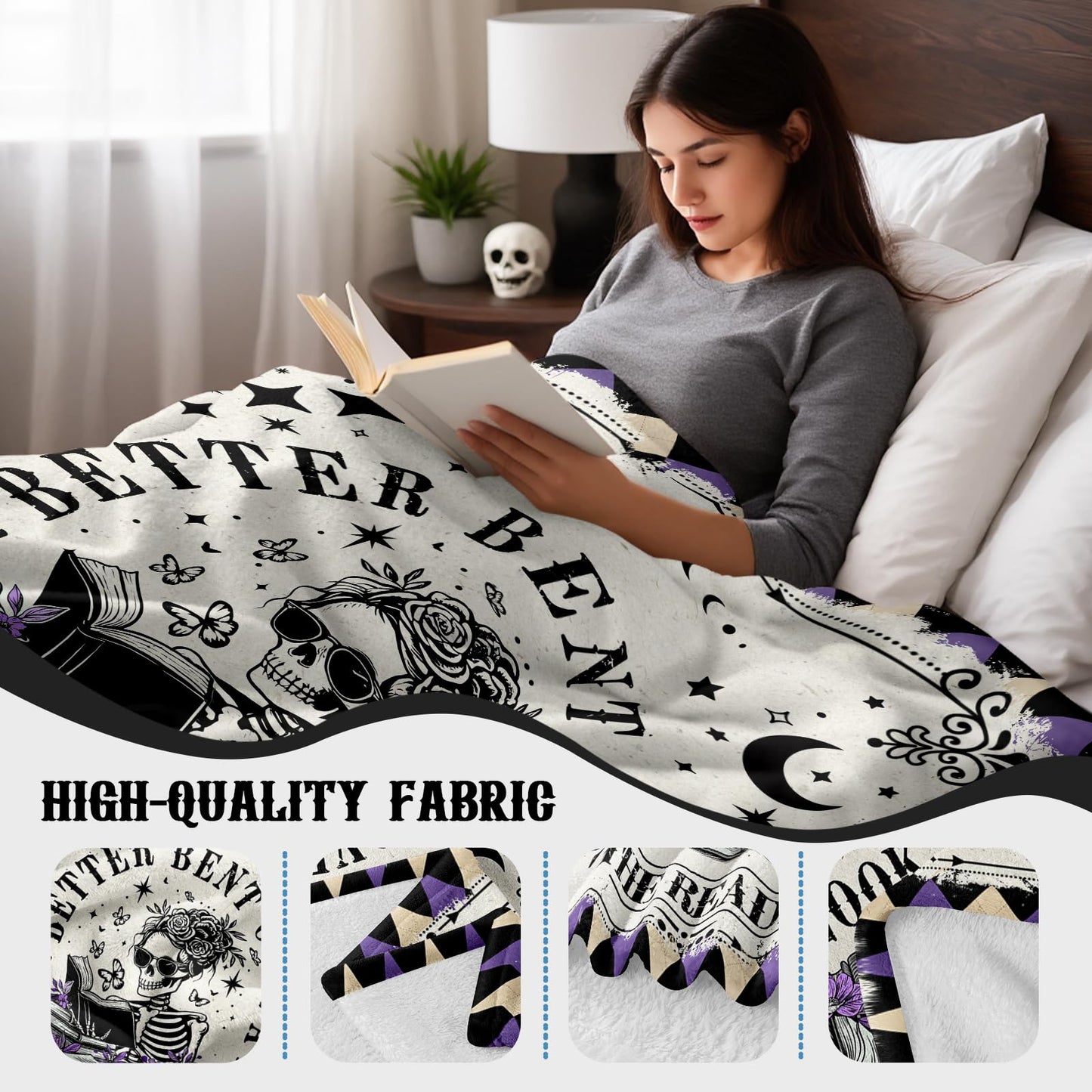 Book Lovers Gifts - Smutty Book Lover Gifts for Women - Skeleton Reading Blanket for The Reader - Bookworm Bookish Books Club Librarian Reading Gift - Gothic Spicy Blanket for Christmas Birthday 50x60
