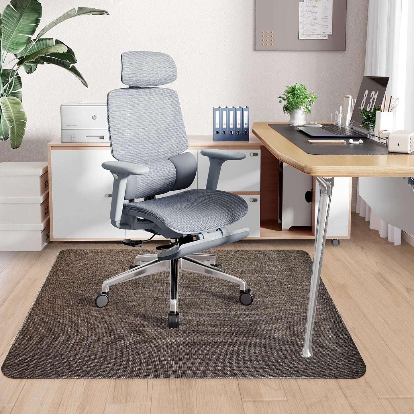 Sycoodeal Office Chair Mat for Hardwood & Tile Floor,Computer Gaming Chair Mat for Rolling Chairs Non-Curve, Anti-Slip, Heavy Duty Floor Protector for Home Office,Dark Coffee (48" x 55")
