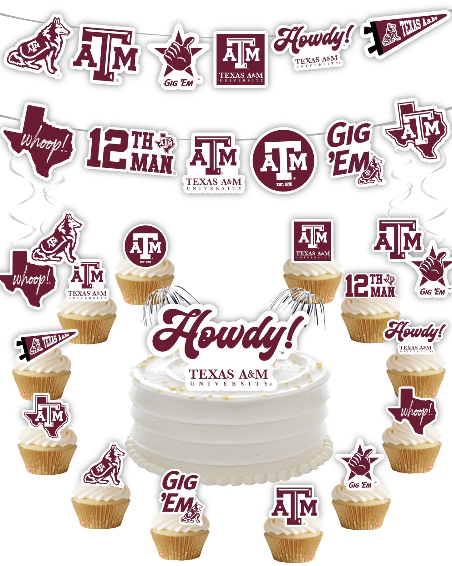 Texas A&M Party Supplies for TAMU Football, Birthday Gift, Graduation Party Banner and Cake Toppers (42 Pieces)(Texas A&M Aggies)