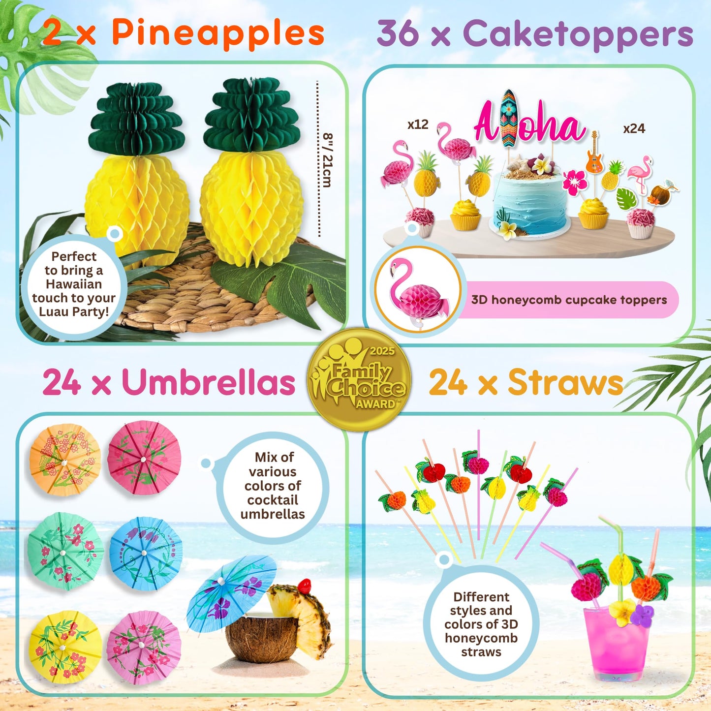180 pc Premium Luau Party Decorations Set – Hawaiian Birthday Party Decor with Balloons, Backdrop, Table Skirt, Toppers & More – Tropical Aloha Themed Supplies for Indoor & Outdoor Celebrations