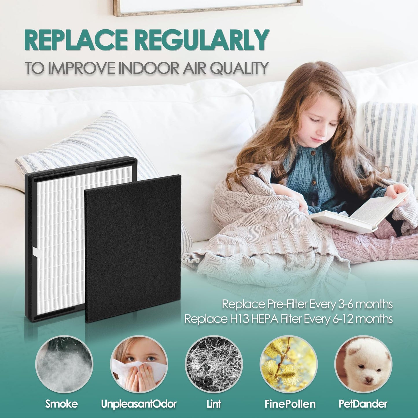 Idylis Air Purifier Replacement Filter D for Filtrete and Idylis Air Purifier IAP-10-280 IAP10280 AC-2118 AC-2123 and Idylis Air Purifier Filters IAF-H-100D, 2 HEPA Filter & 2 Extra Carbon Pre-filter