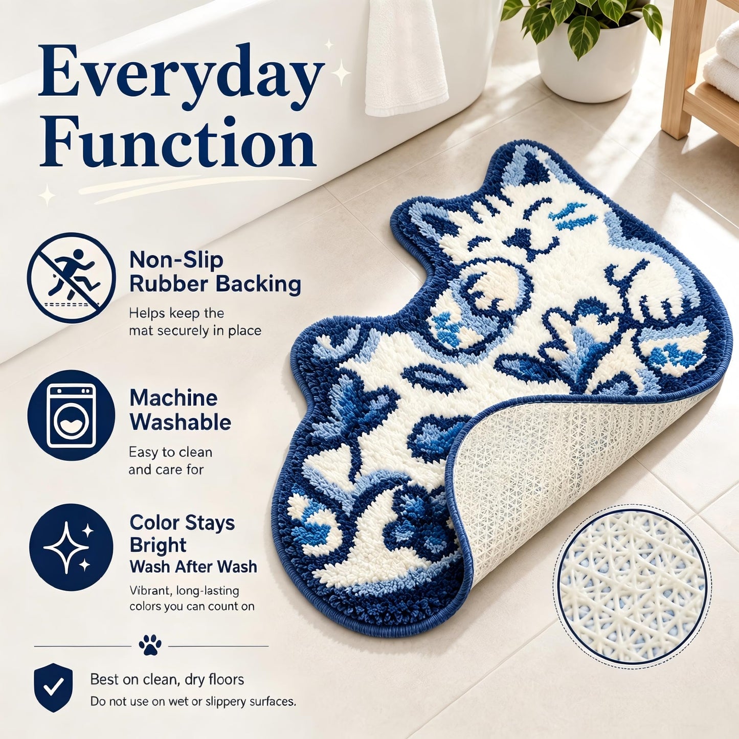 Softania Cute Cat Bath Mat - Fun Bathroom Rug for Cat Lovers, Cute Bathroom Decor, Soft Absorbent Microfiber Bath Rug, Machine Washable Funny Bath Mat with Non Slip Rubber Backing (31.5" x 21.6")