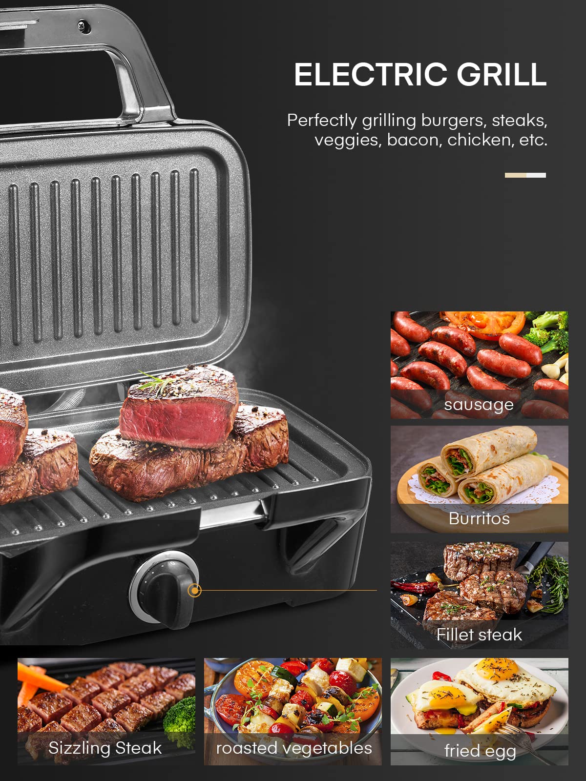FOHERE 3-in-1 Sandwich Maker, 1200W Waffle Maker & Panini Press Grill, 3 Removable Non-stick Plates, 5-Gear Temp Control, Grilled Cheese Maker, Quick Breakfast, LED Indicators, Stainless Steel/Black