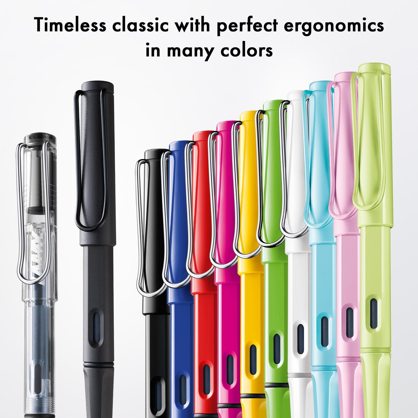 Lamy safari multicolor Fountain Pen Set all white – Special Edition with 6 Interchangeable Colored Rings – Steel Nib in Width F – incl. blue Ink Cartridge T10 & Gift Box