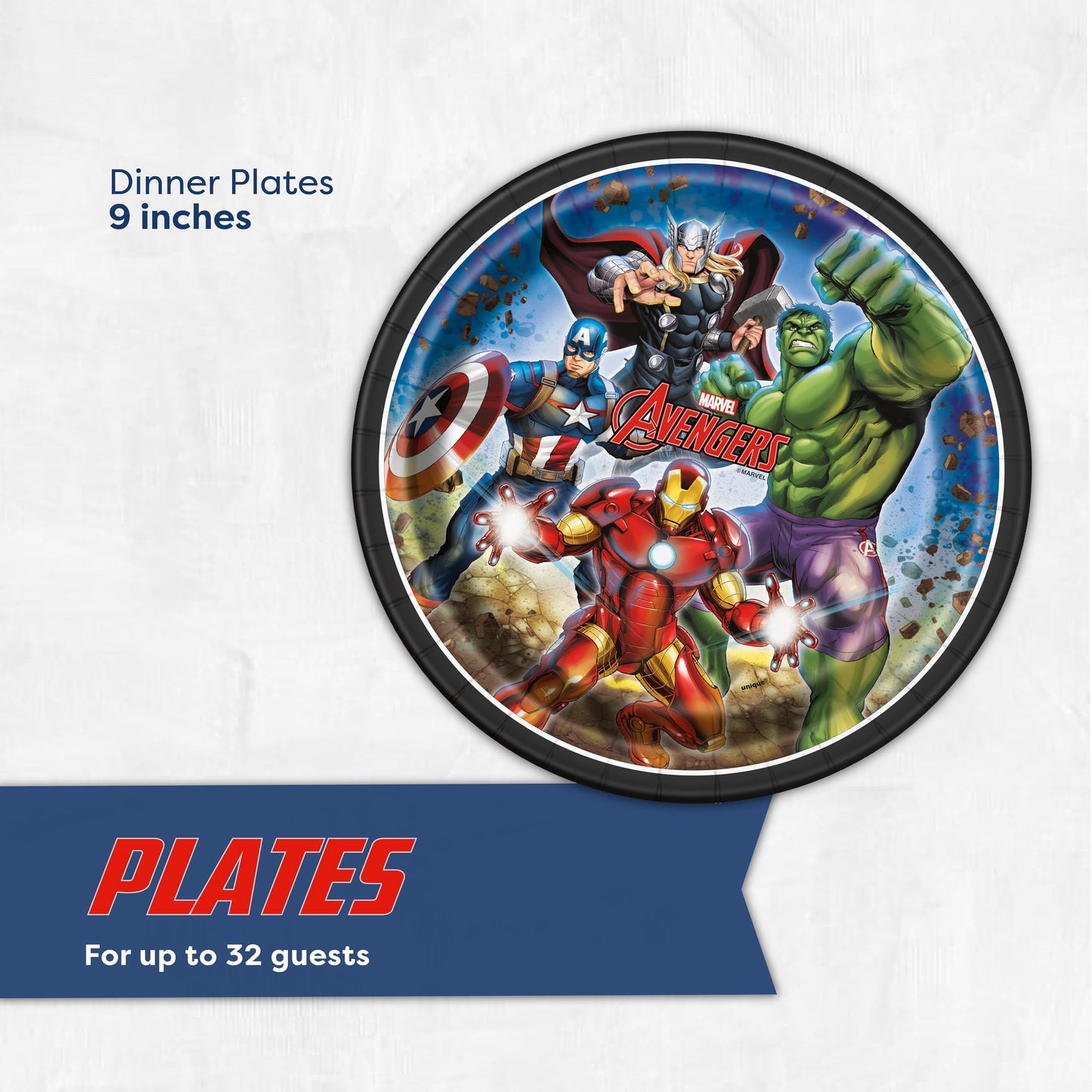 Avengers Plates and Napkins for 32 Guests | Avengers Birthday Decorations for Superhero Party | Officially Licensed