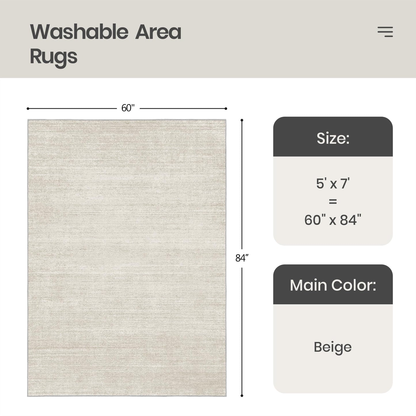 Valenrug Washable Rugs 5x7 - Stain Resistant 5x7 Area Rugs for Living Room, Non Slip Backing Printed Rugs for Bedroom, Folable Machine Washable Area Rug (5'x7', Beige)