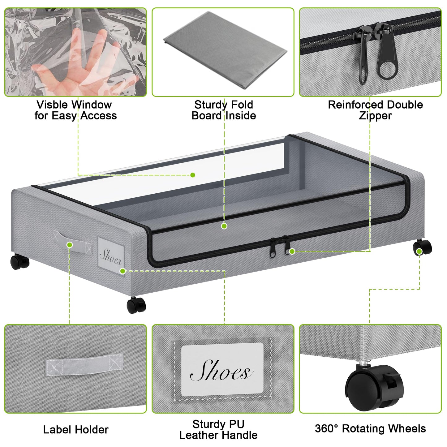 Tututry Under Bed Storage with Wheels, XXL 60L Under the Bed Storage Bins, Underbed Storage Containers with Lids & Label, Rolling Metal Drawer for Shoes, Clothes, Books, Toys (4-Pack Gray)