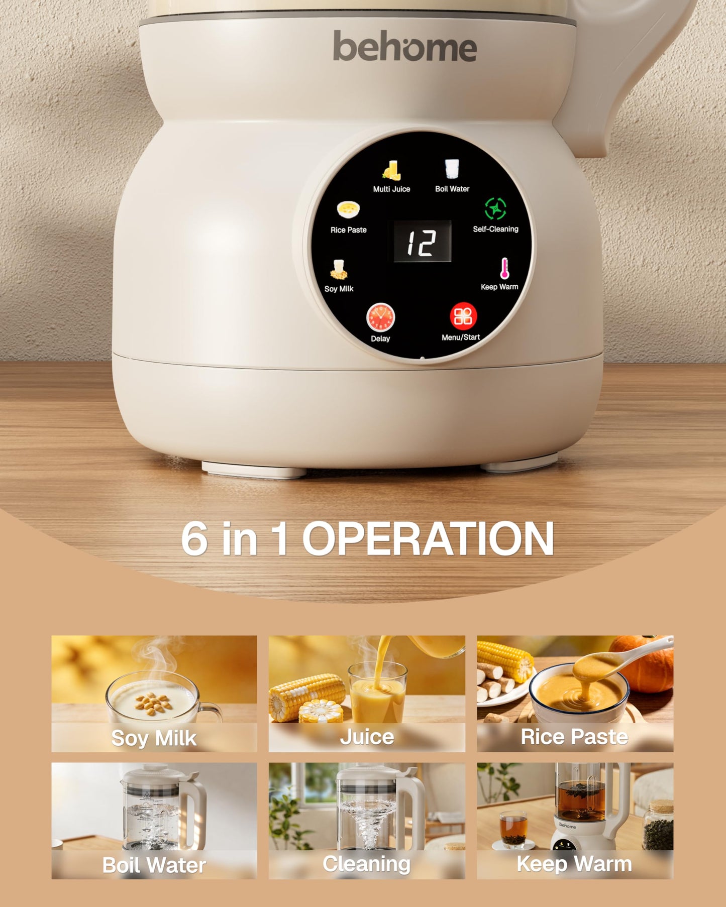Behome 8 in 1 Nut Milk Maker Machine Blender – Glass Plant 32oz Milk Machine for Almond, Oat & Soy Milk, Self-Cleaning Vegan with No-Soak Beans, Delay Start & Keep Warm, Dairy-Free Beverage Maker
