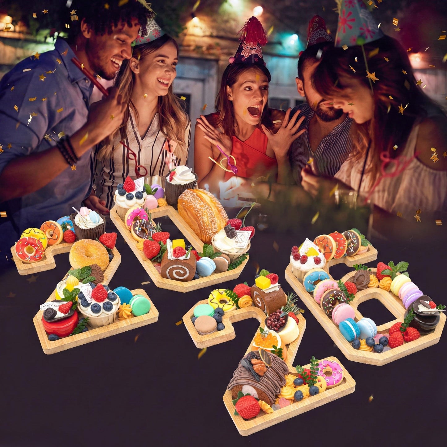 Nsoyos 4PCS Wooden Graduation Decorations Number Charcuterie Board Box-(with 14 Balloons) 2026 Charcuterie Numbers Fillable Food Graduation Party Supplies