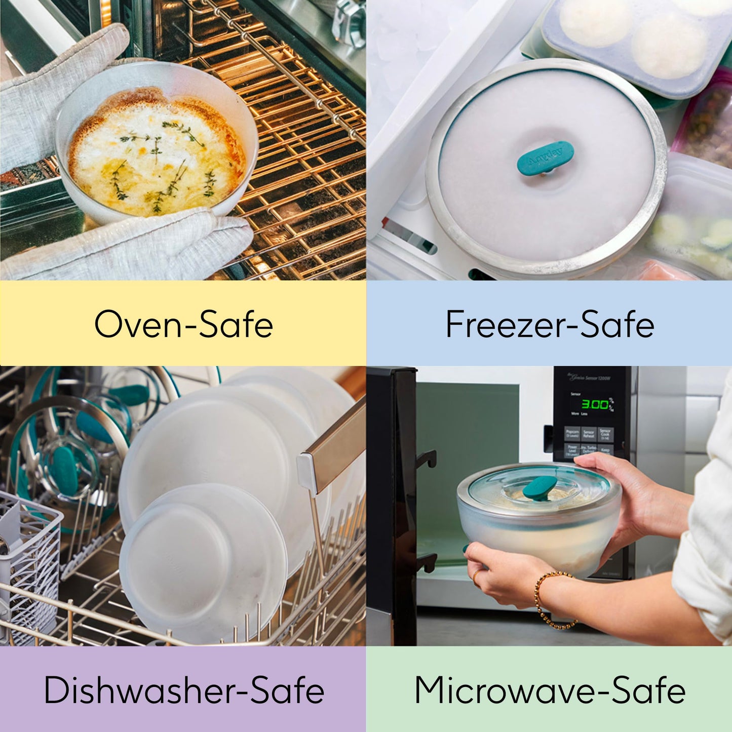 Anyday 4-Cup Glass Food Storage with Glass Lid, Round Deep Dish | Plastic-Free Meal Prep & Microwave Cookware | Stackable Airtight Storage Container with Vented Lid for Microwave-Safe Reheating