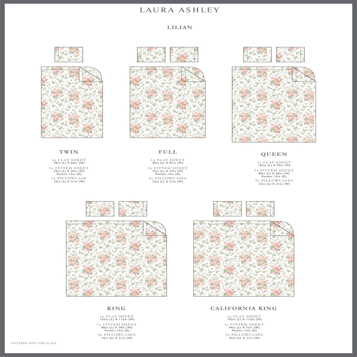 Laura Ashley - Queen Size Sheet Set, Soft Cotton Sateen Bedding with Matching Pillowcases, Fully Elastic Fitted Sheet, Deep Pocket, Floral Room Decor, Silky Smooth All-Season Comfort (Lilian Coral)