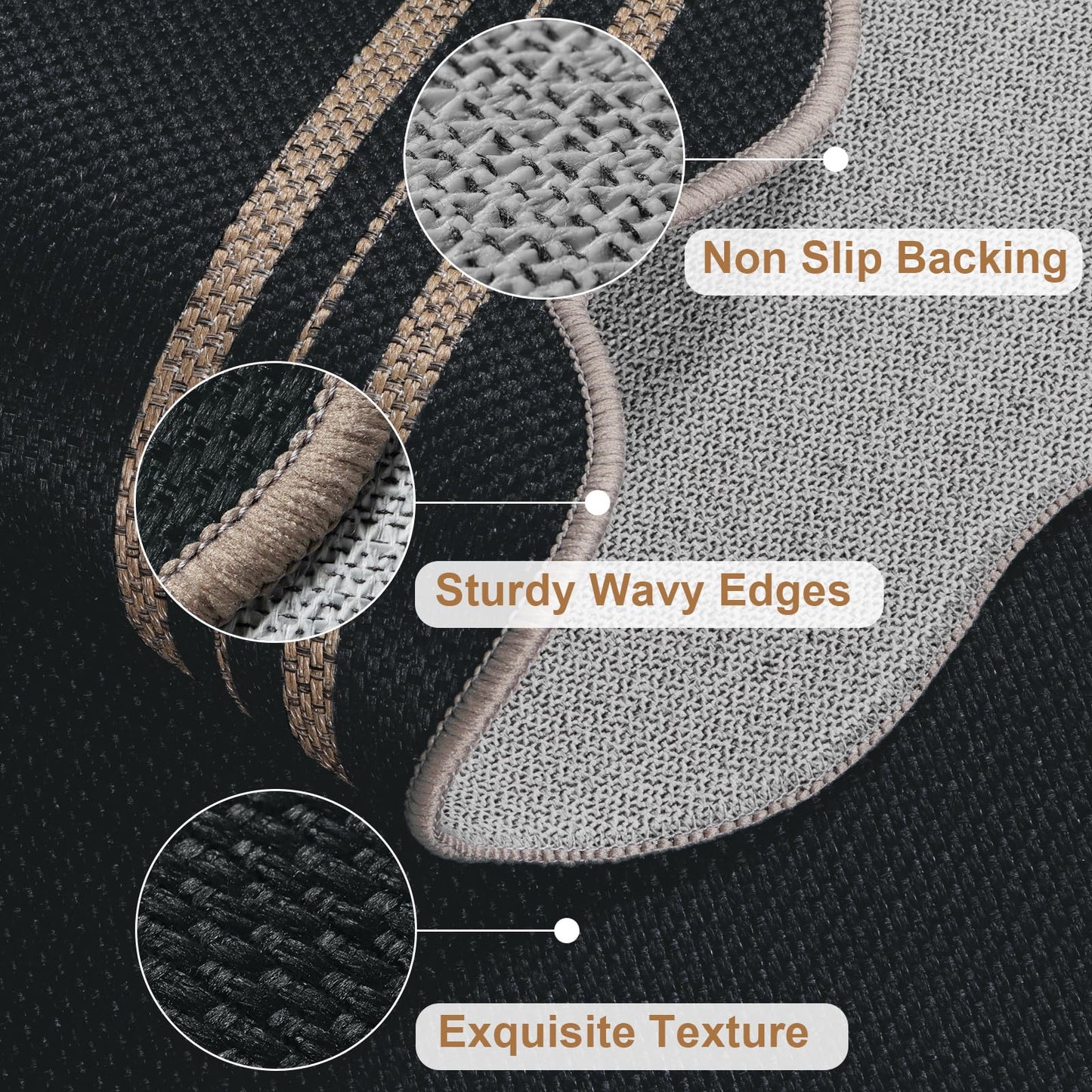 LORWER Modern Easy Jute 4x6 Outdoor Patio Rug, Washable Indoor Black Kitchen Rugs Farmhouse Neutral Non Slip Area Rug for Living Room Backyard Bedroom