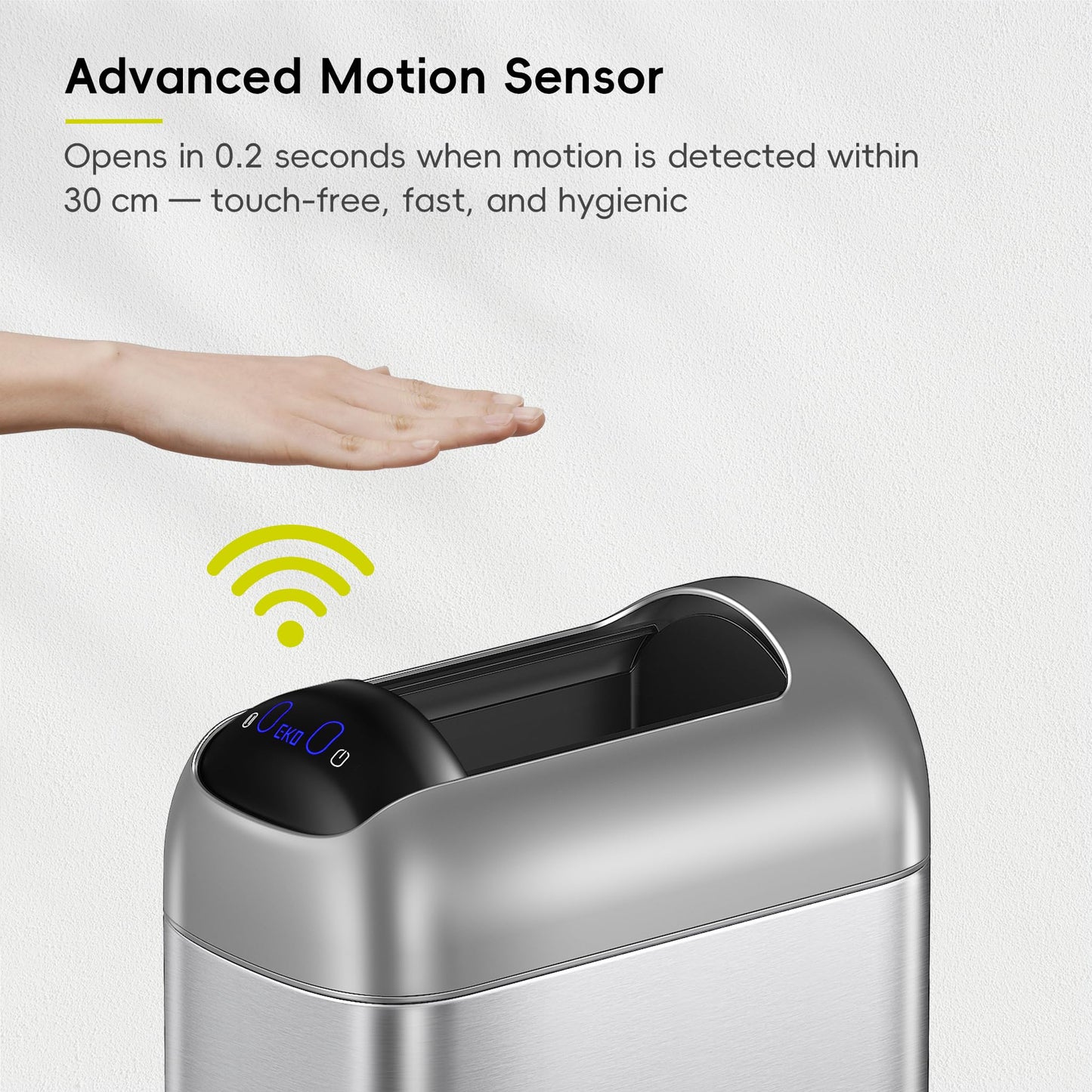 EKO Astro Slim Sensor Trash Can, 10L / 2.6 Gallon Touchless Garbage Bin with Soft-Close Retractable Wing Lid, Motion Sensor Stainless Steel Trash Can for Bathroom, Kitchen and Office, Waterproof