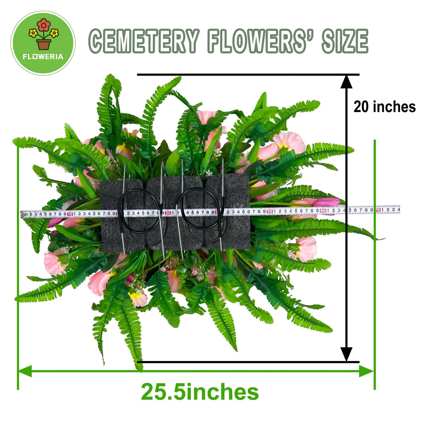 FLOWERIA Artificial Cemetery Flowers - Outdoor Grave Saddle for Headstone Decorations with Orange Roses Tulips