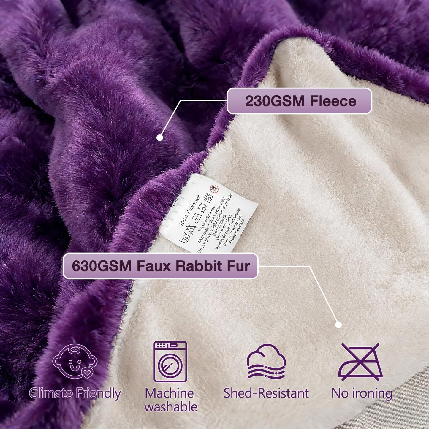 ORINOVA Purple Fluffy Soft Plush Faux Fur Throw Cozy Blanket for Couch Bed Fuzzy Blanket Living Room Women Gift Home Decor 50x60