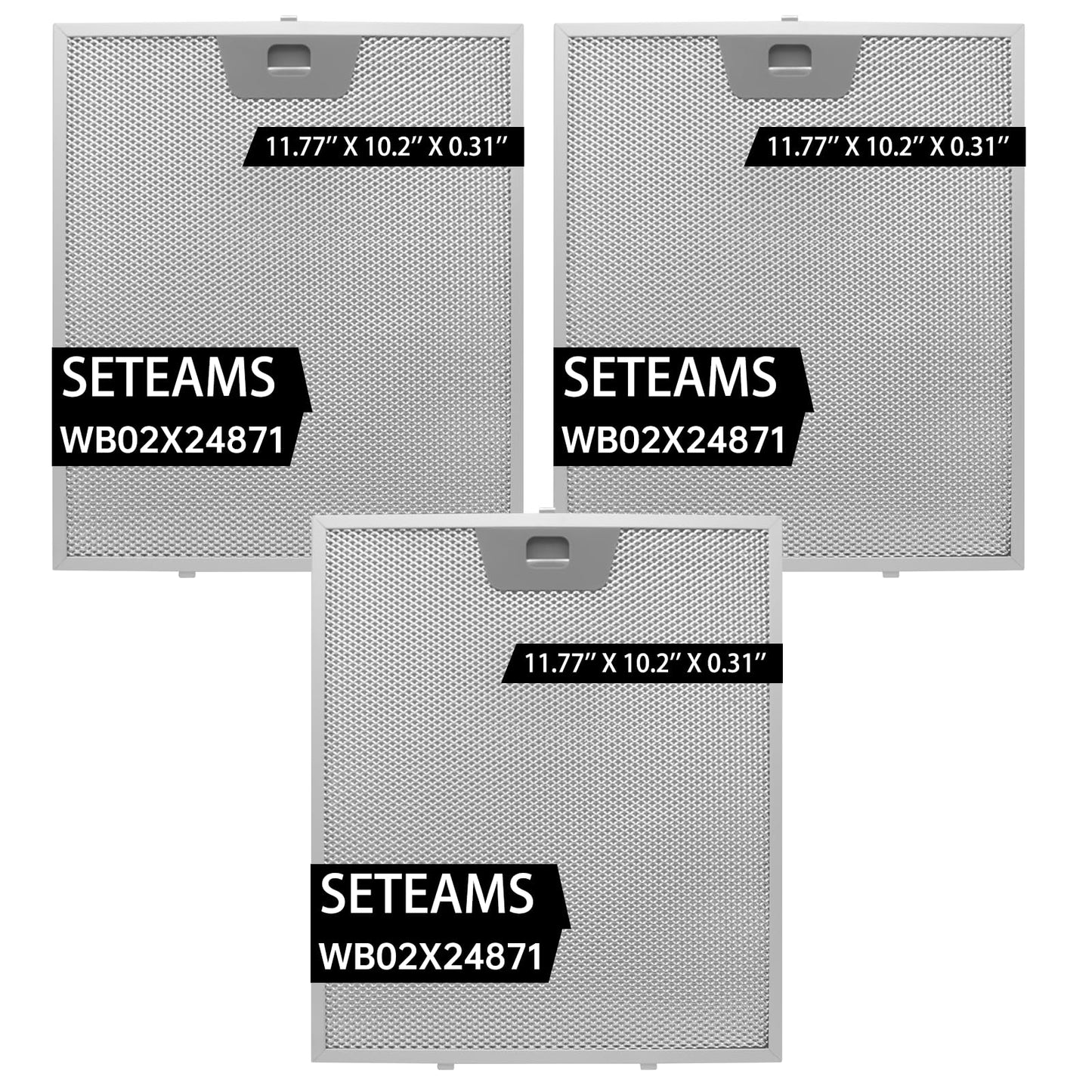 3 Pack WB02X24871 Range Hood Filter - Exact Fit 11.77" x 10.2" x 0.31" - Fits GE JVW5361EJ1ES, JVW5361SJSS, JVW5361EJ2ES, JVW5361BJ1TS by seteams (3 pack)