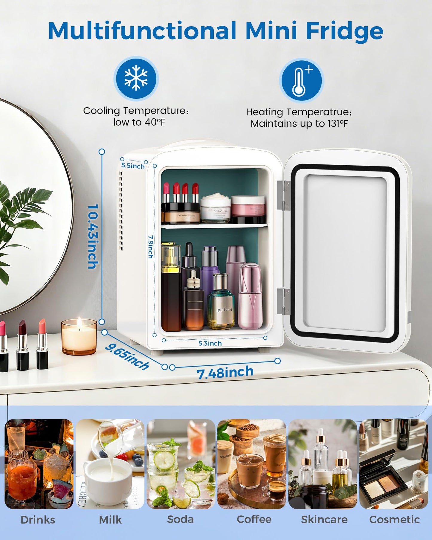 Electactic Mini Fridge for Bedroom, 4L/6 Cans Small Cosmetic Fridge for Skincare, Makeup, Medicine & Beverage, Portable Desk Fridge Cooler and Warmer for Kids, Car, Office, Dorm, White