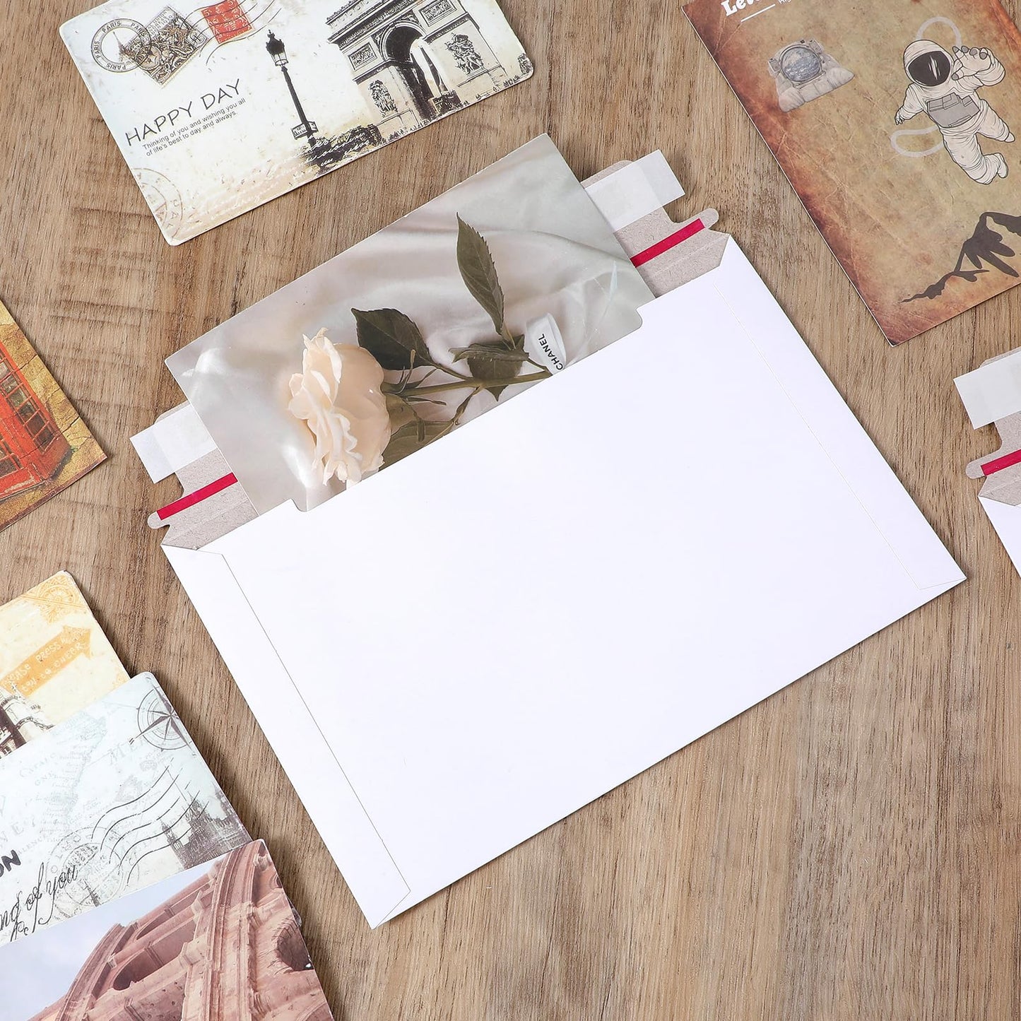 200 Pack 6.5x4.5 inch Rigid Mailer Self Seal Photo Document Mailers, Stay Flat White Cardboard Shipping Envelopes White Photography Mailers for CD, Photos, Document