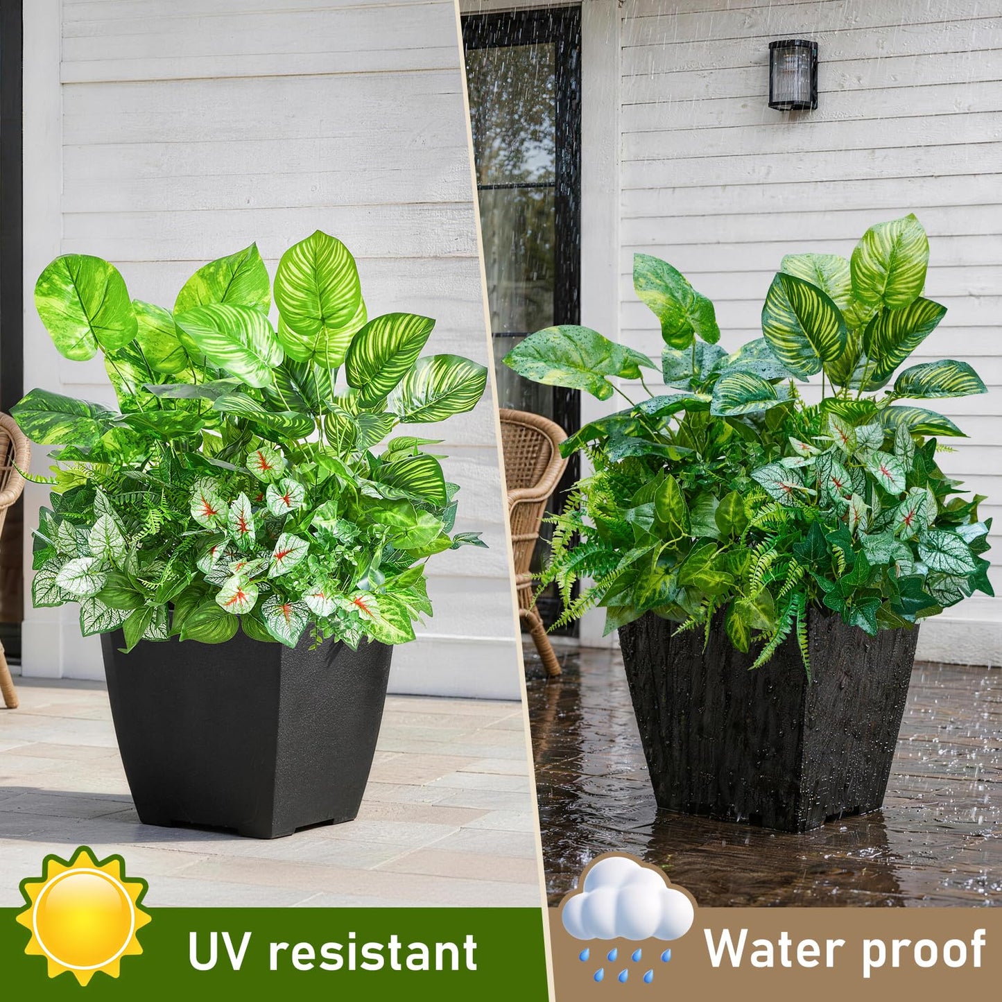 Faylifeway 12 Bundles Artificial Plants Outdoor,UV Resistant Fake Greenery Stems with Large Shrubs Faux Plastic Plant for Outside Front Porch Planters Garden Window Box Patio Decor(Pot Not Included)
