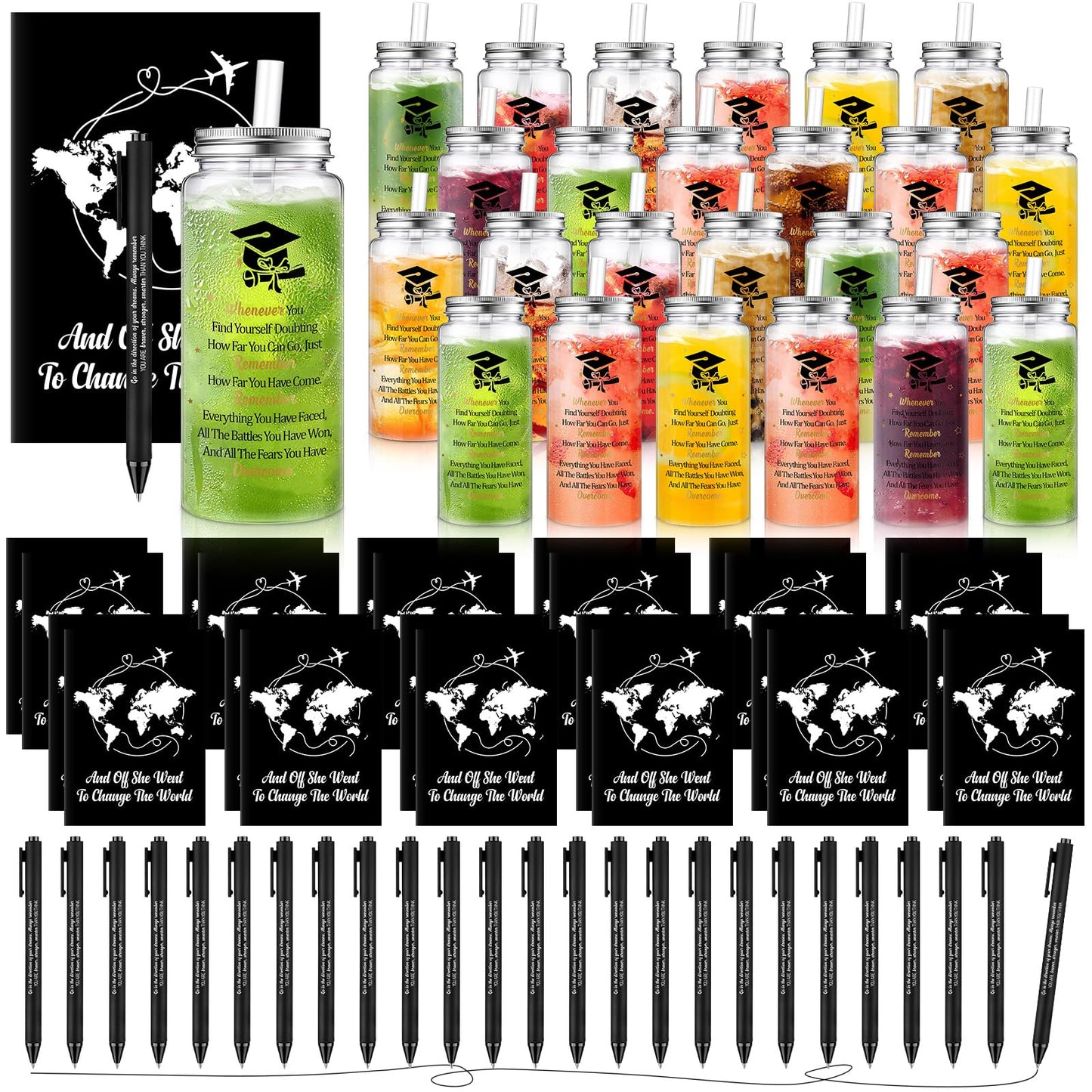 AmazingSpark 72 Pcs Class of 2026 Graduation Gift Set 13.5 oz Graduation Plastic Cups Bulk with Lids Straws Inspirational Notebooks Motivational Pens Gift for Congrats Grad Party Favors Supplies