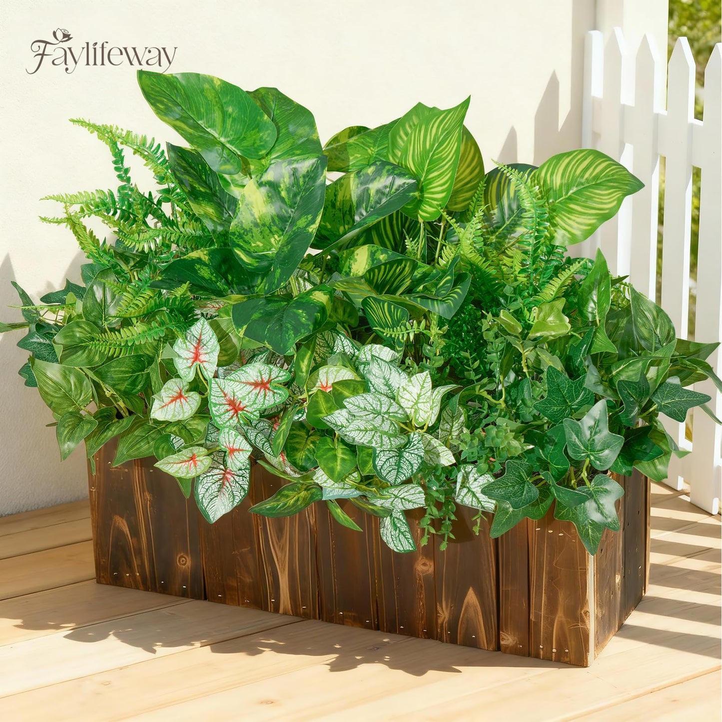 Faylifeway 12 Bundles Artificial Plants Outdoor,UV Resistant Fake Greenery Stems with Large Shrubs Faux Plastic Plant for Outside Front Porch Planters Garden Window Box Patio Decor(Pot Not Included)