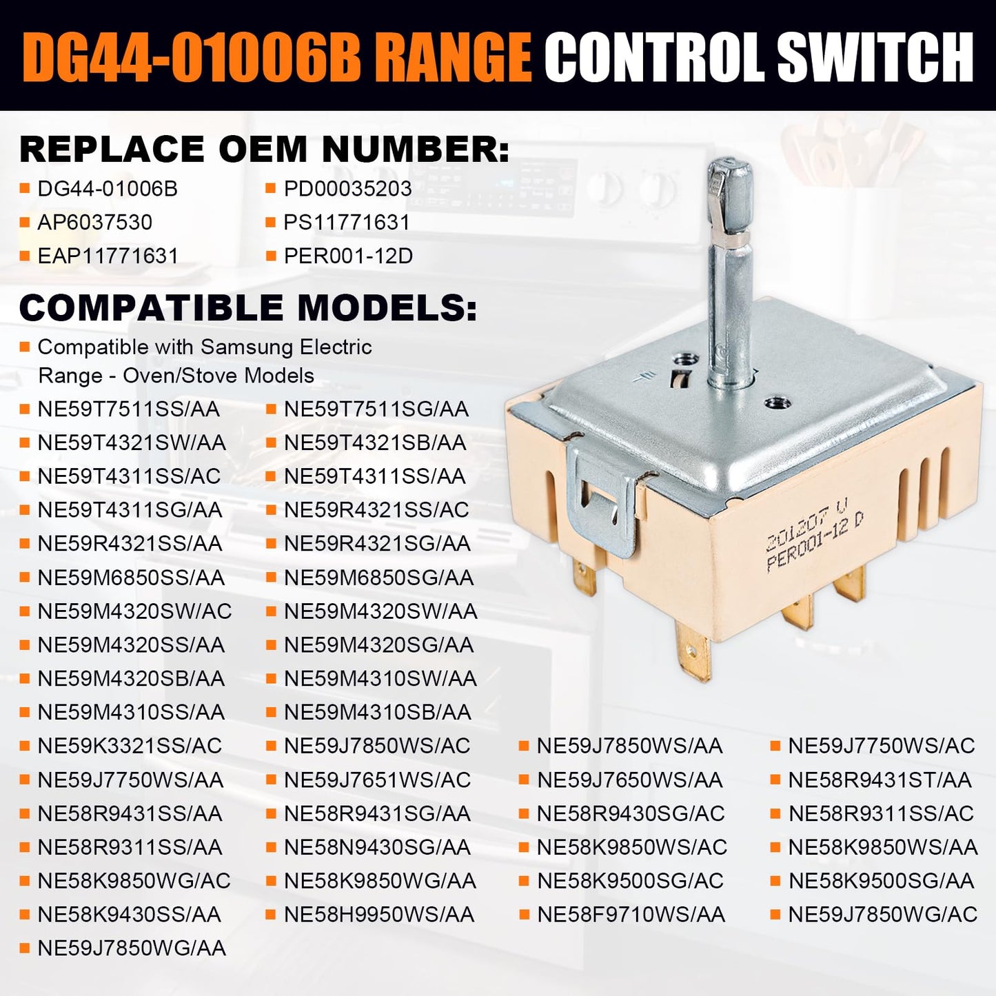 JDMSPEED DG44-01006B Range Dual Surface Element Control Switch Compatible with Samsung Electric Range - Oven/Stove Part Number #PER001-12 D