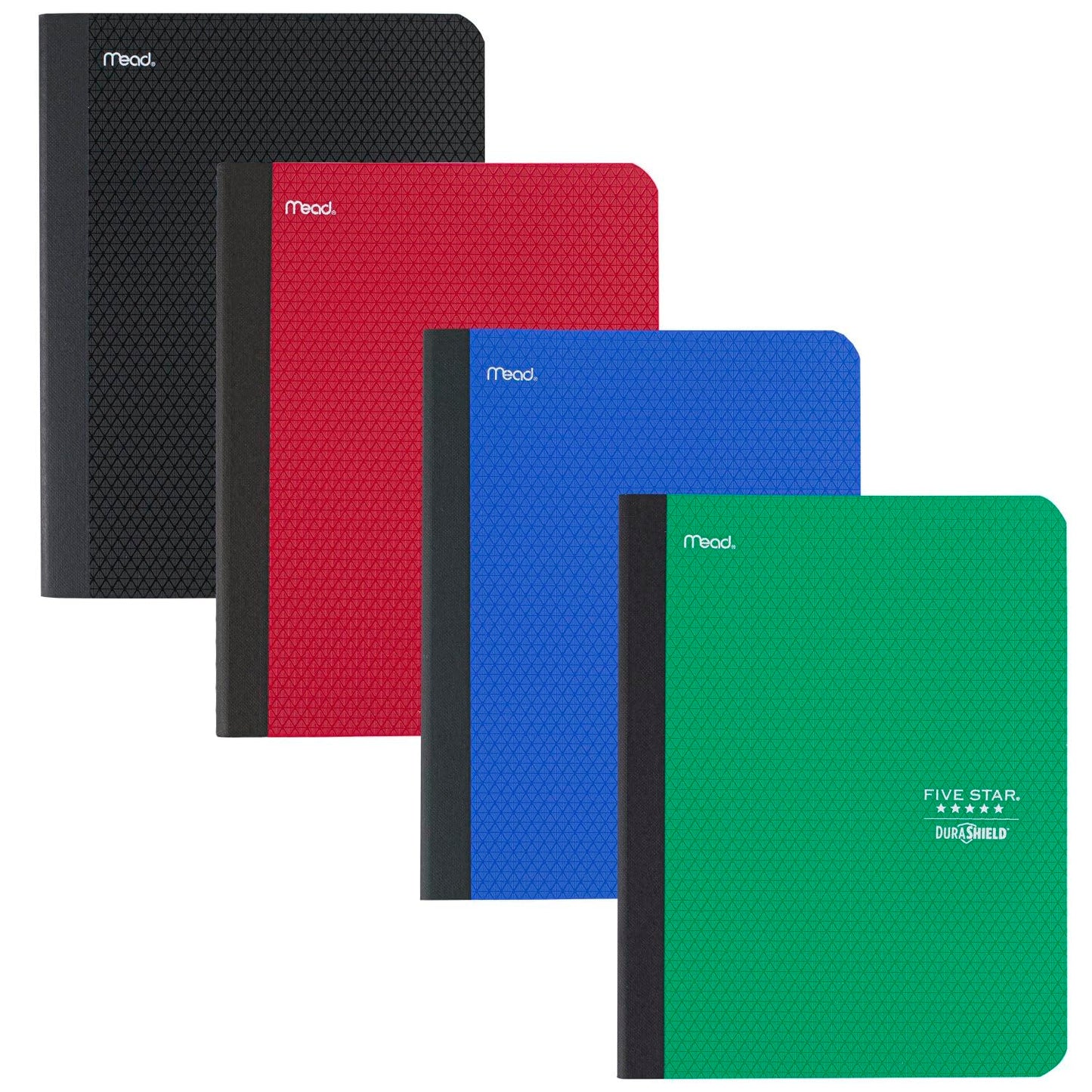 Five Star Composition Books + Study App, 4 Pack, College Ruled Paper, 9-3/4" x 7-1/2", 80 Sheets, Anti-Microbial, Black, Red, Green and Blue (850070A-ECM)